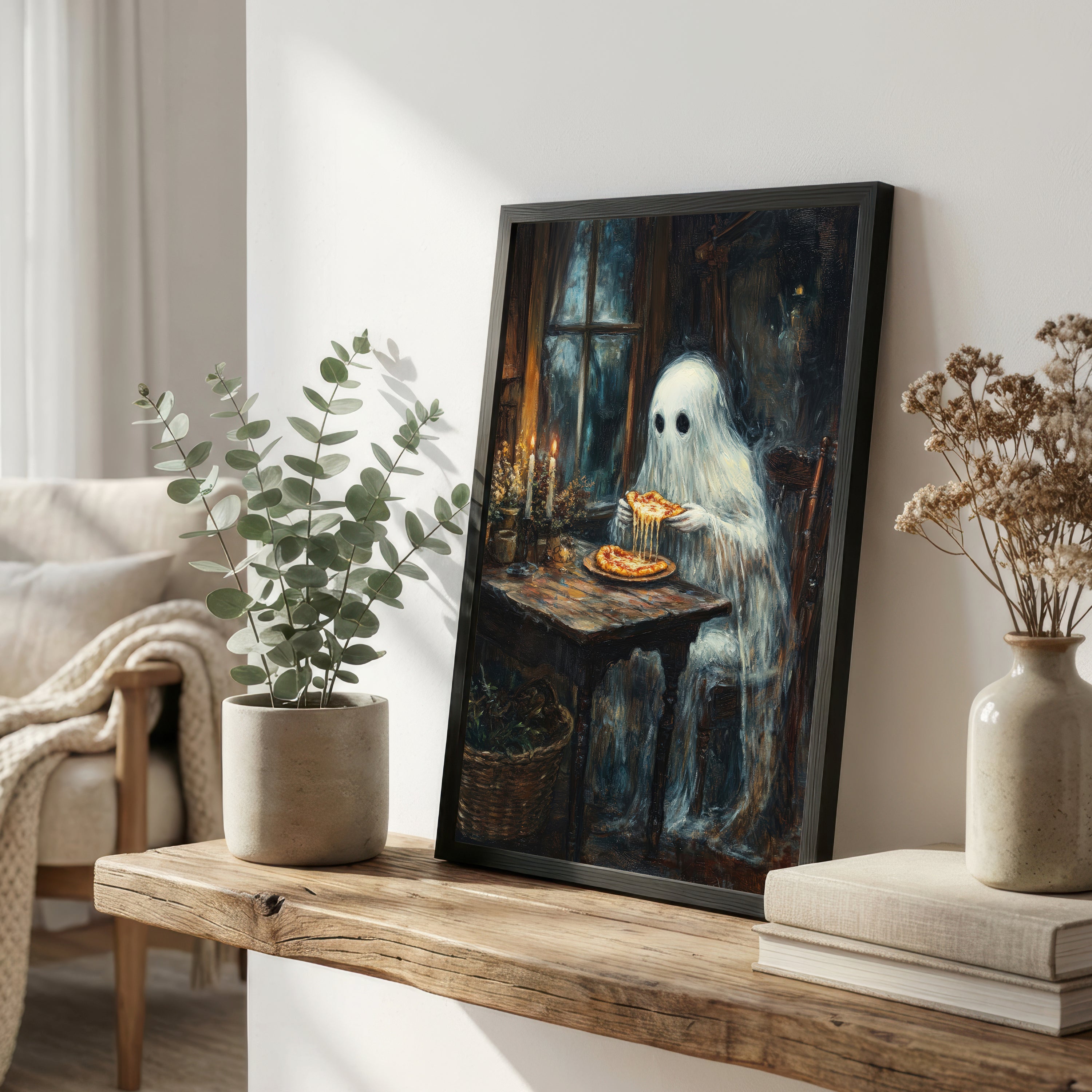 Ghost Eating Pizza Art Print