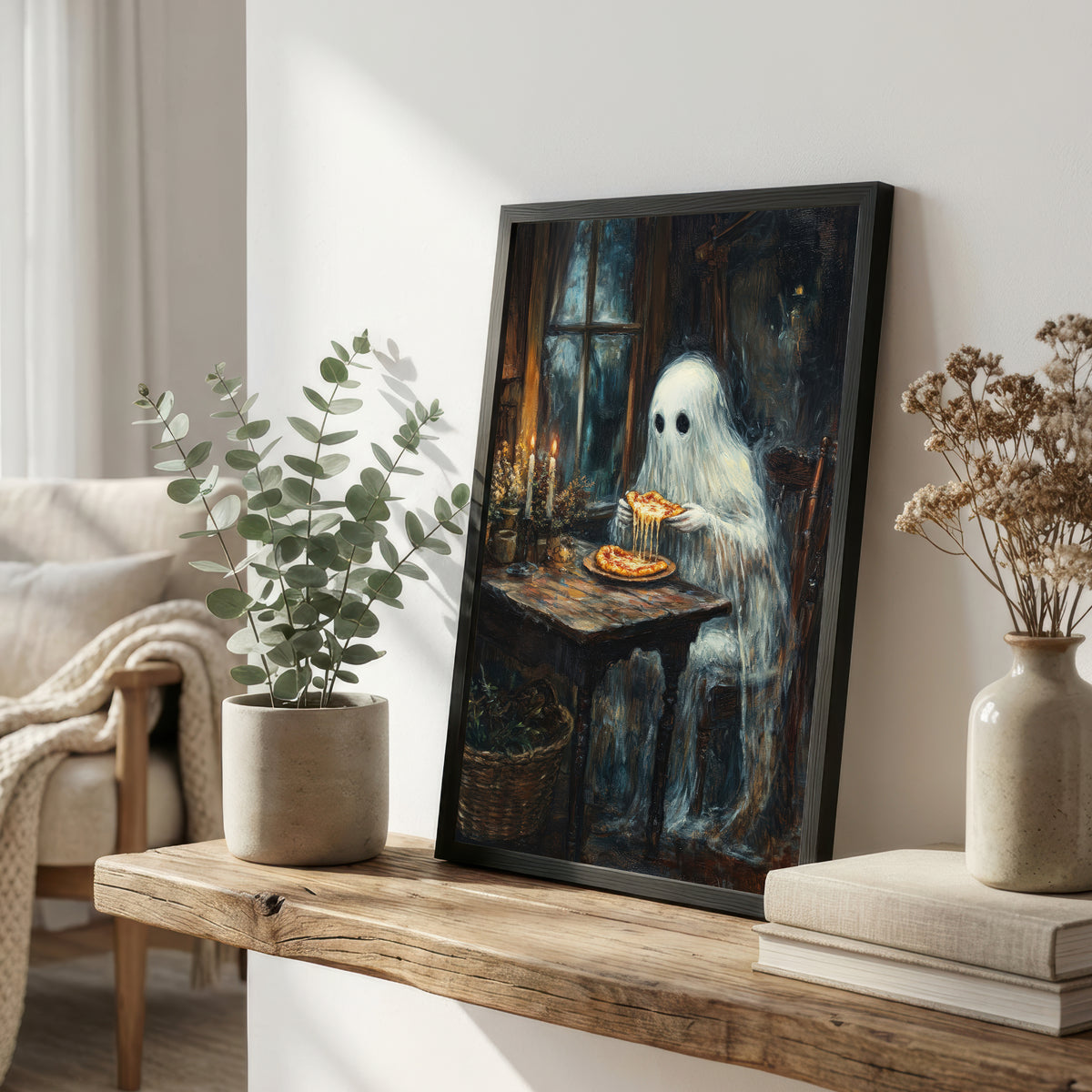 Ghost Eating Pizza Art Print