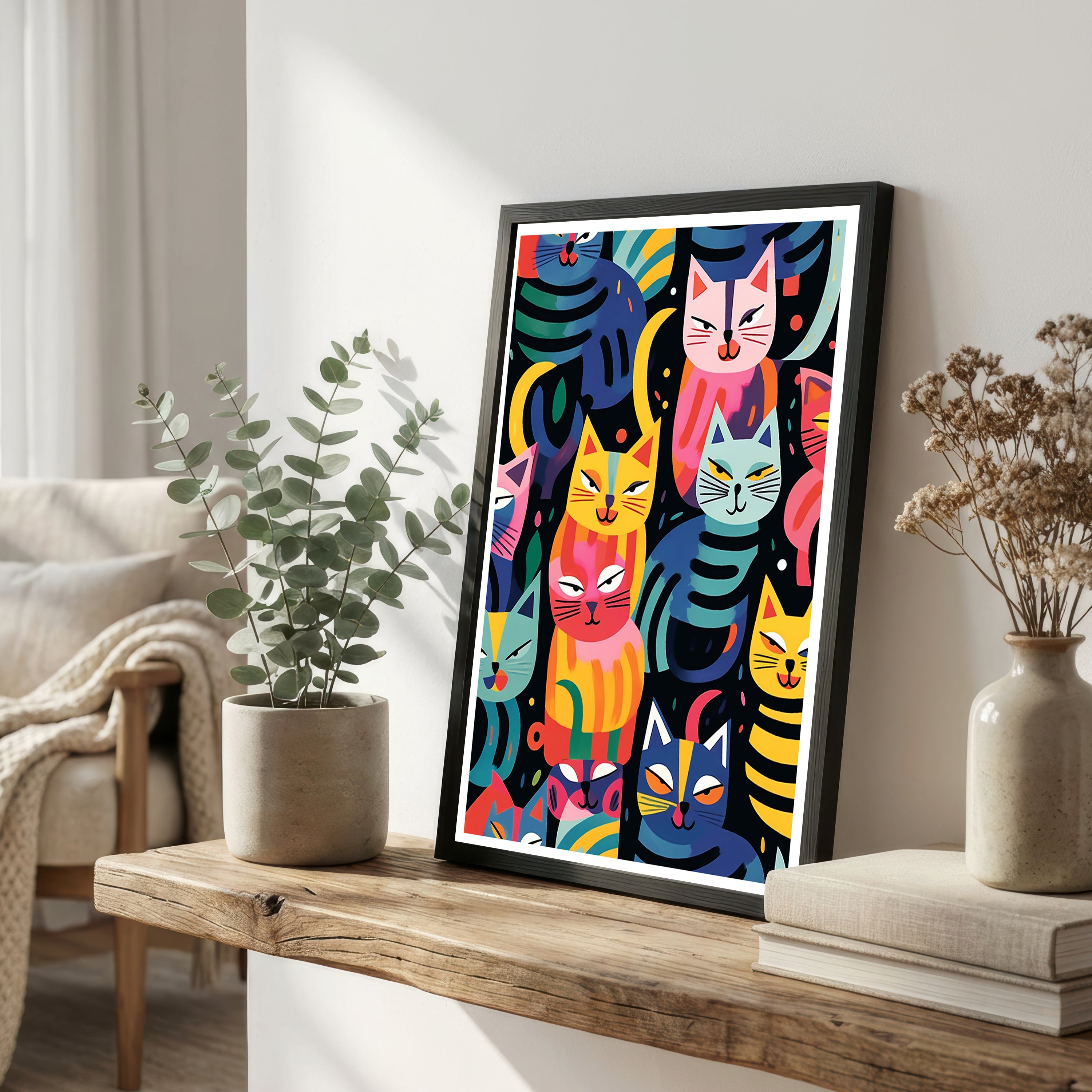Colorful Cat Pattern Art Print