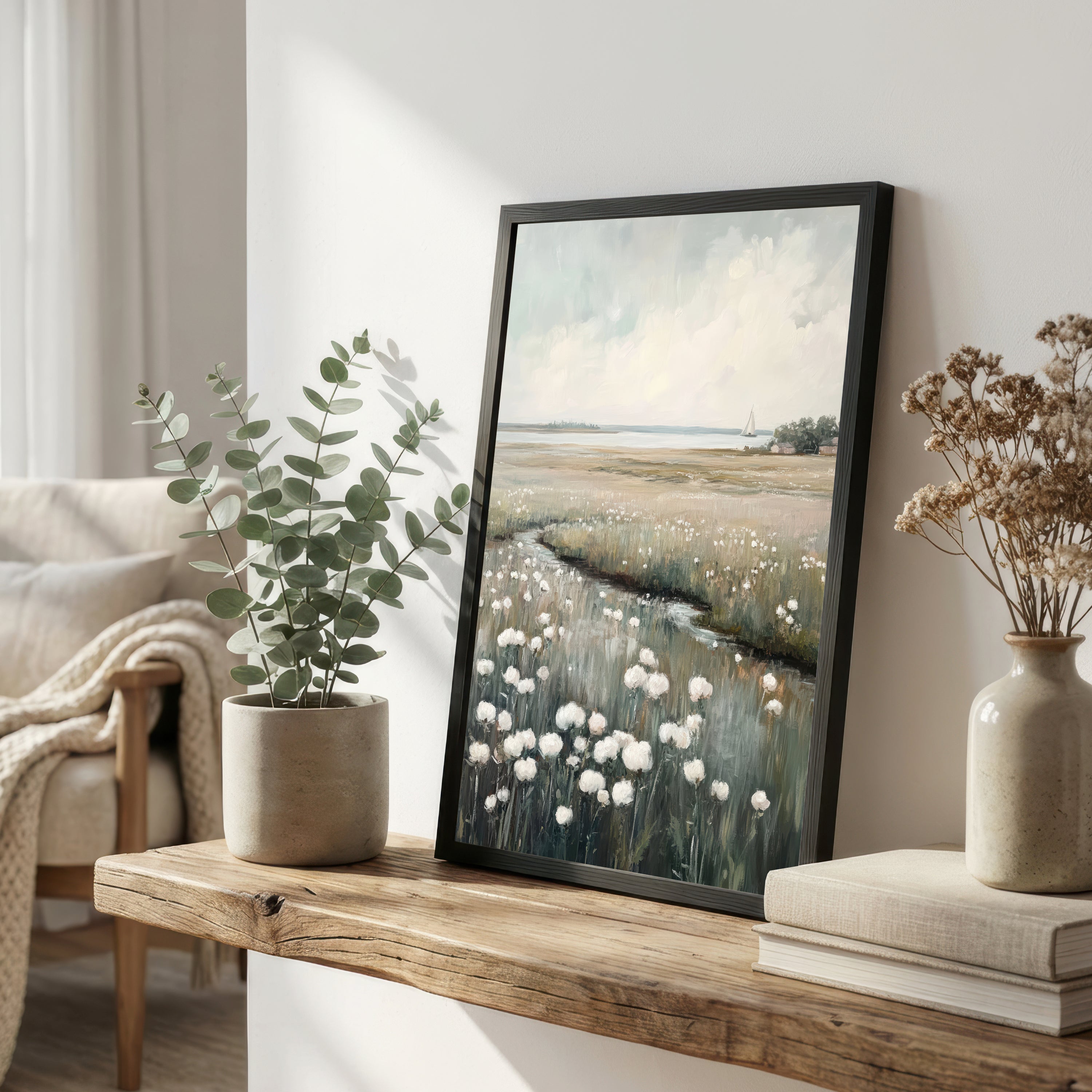 Coastal Meadow Sailboat Art Print