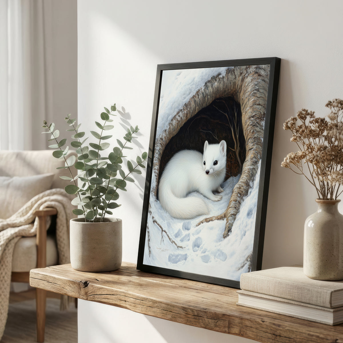 Winter Stoat Wildlife Art Print