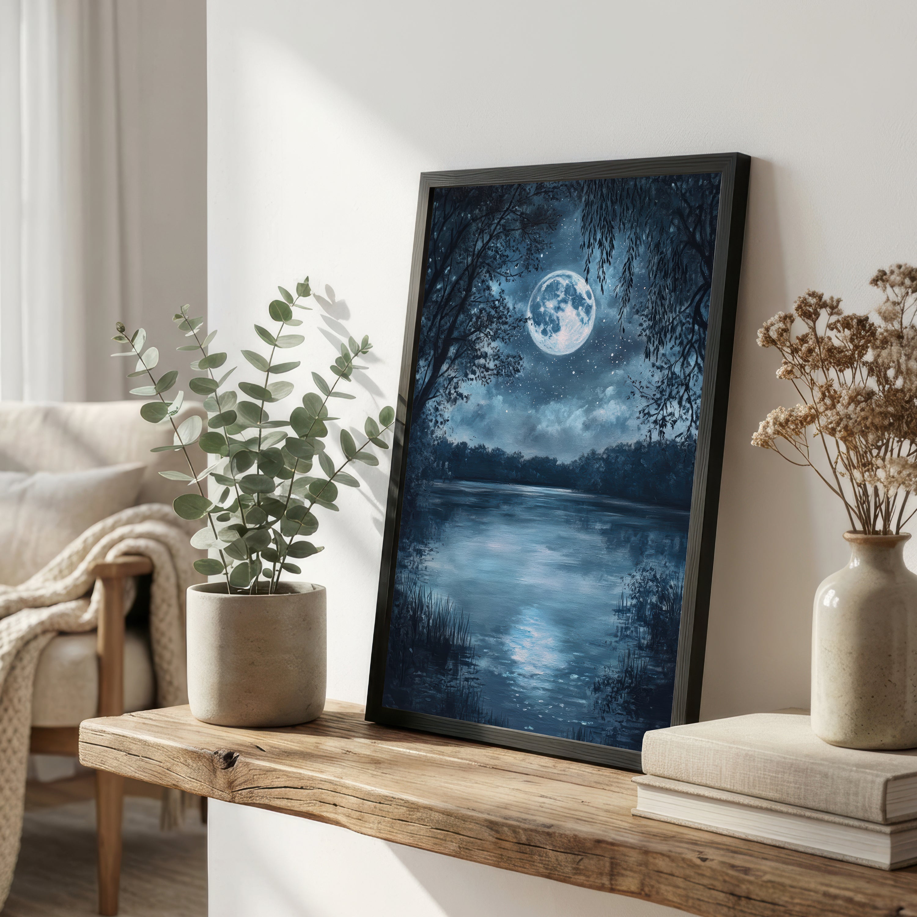 Moonlit Forest Lake Art Print