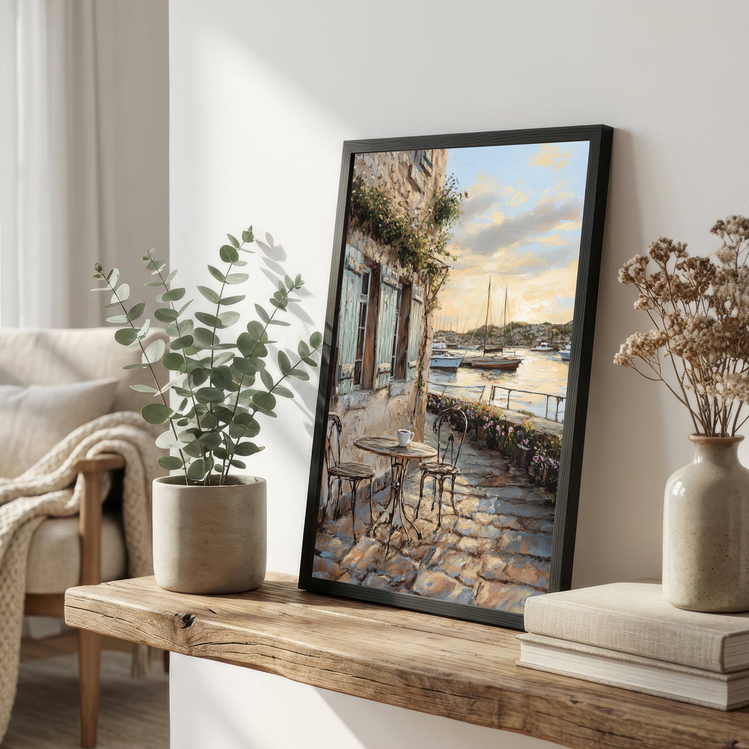 Seaside Café Harbor Art Print