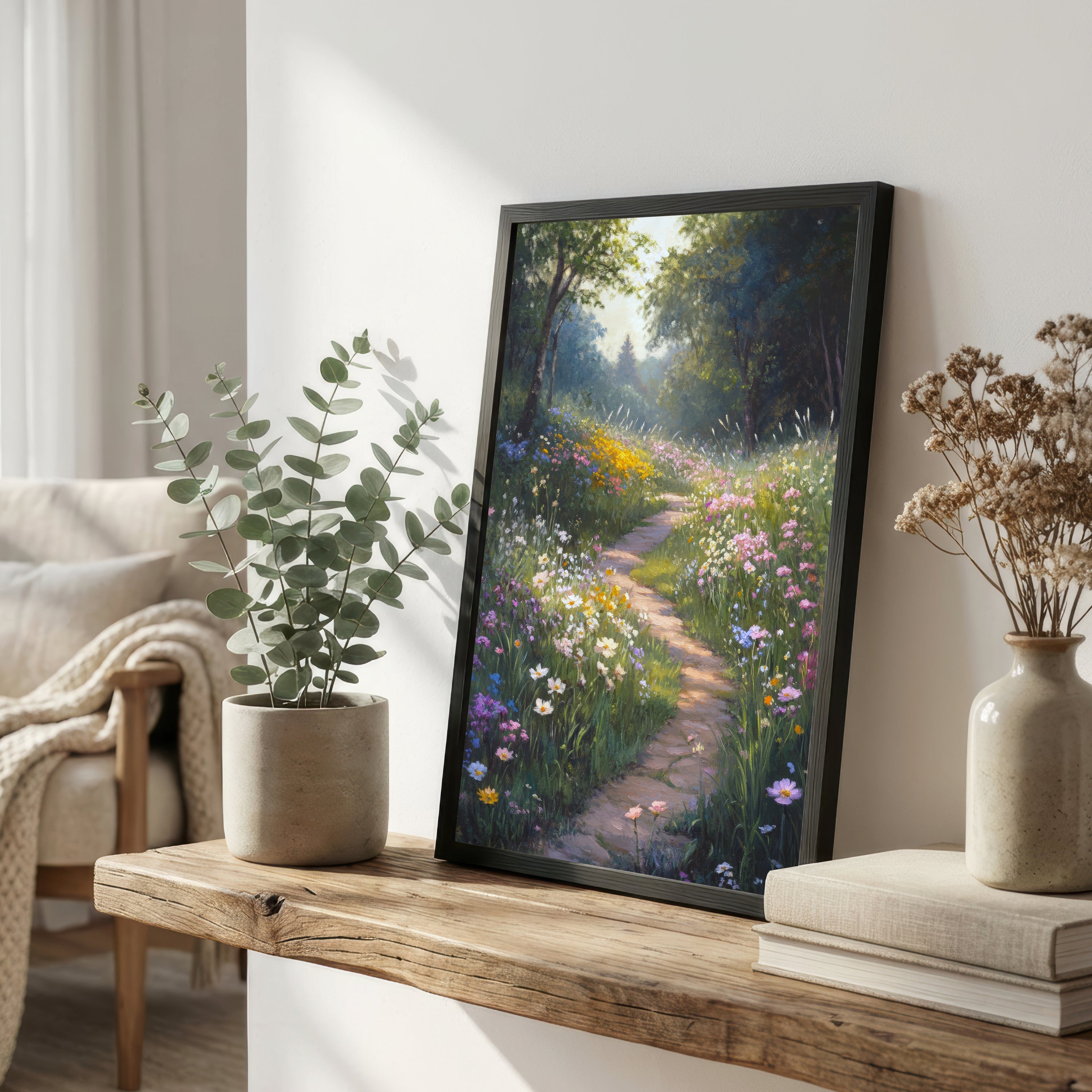 Wildflower Woodland Path Art Print
