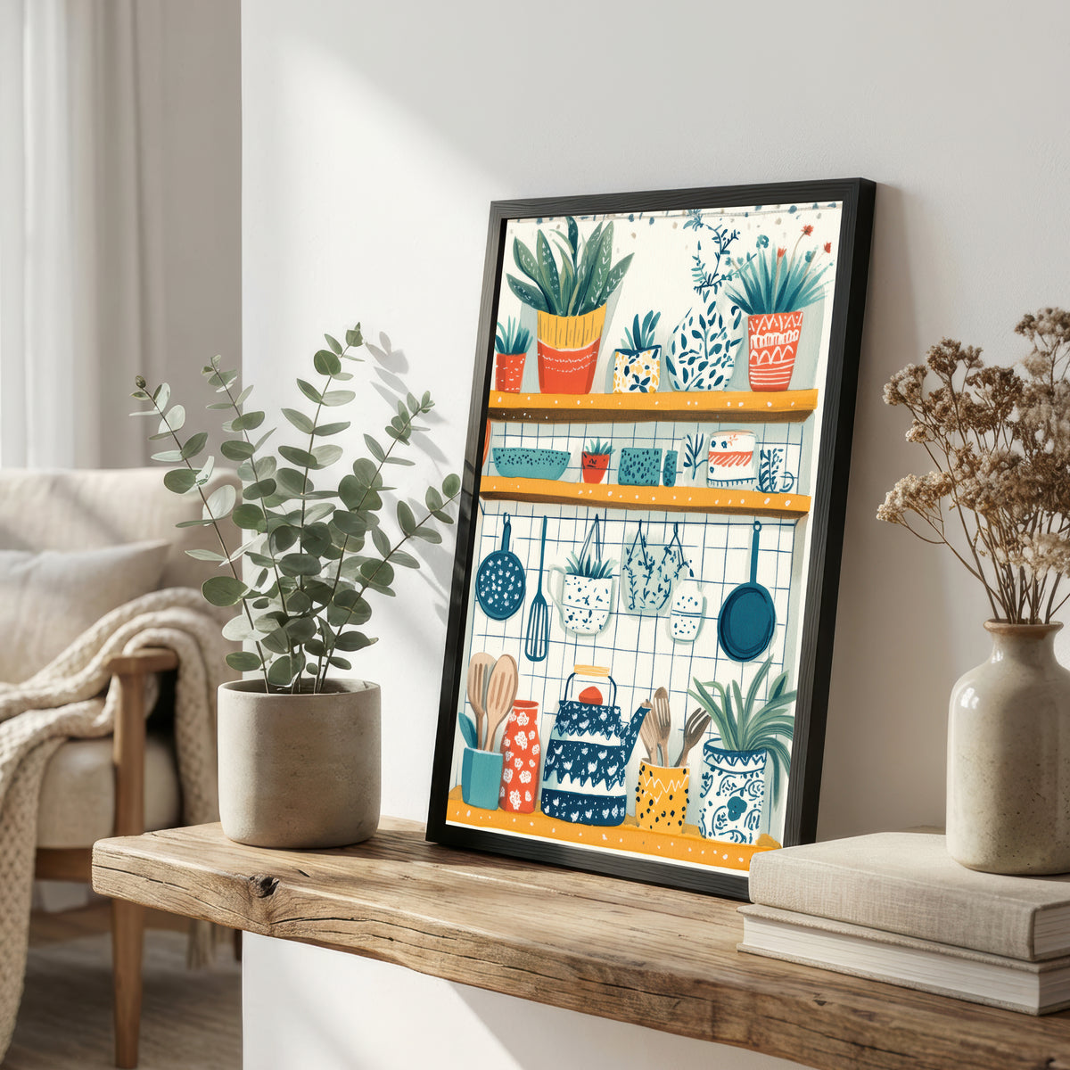 Whimsical Kitchen Shelves Art Print