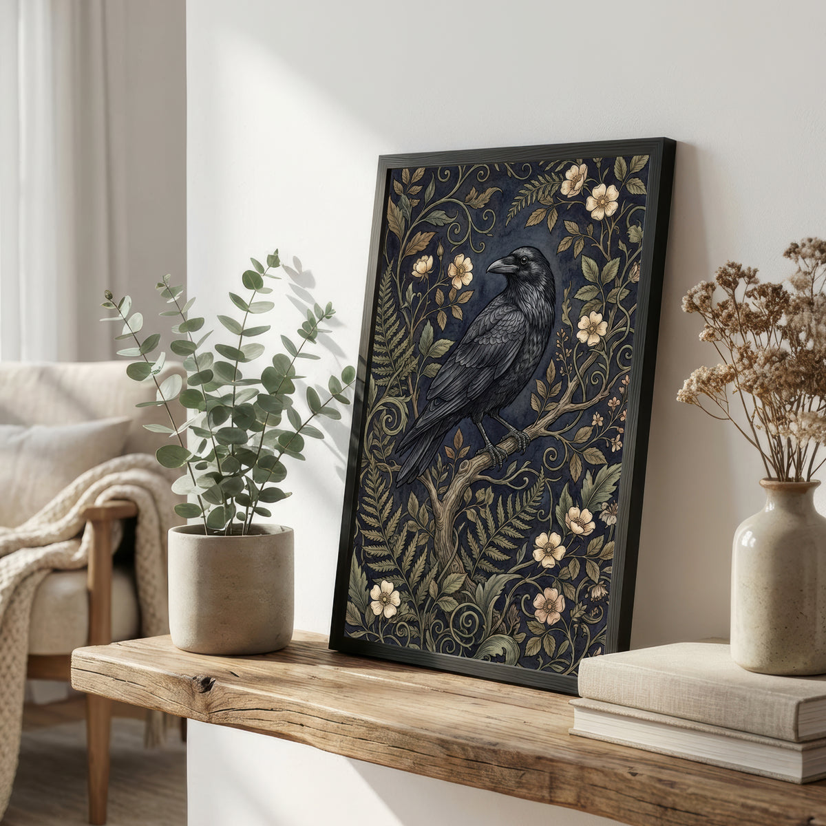 Vintage Raven Botanical Art Print