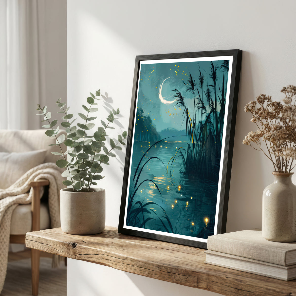 Moonlit Marsh Landscape Art Print