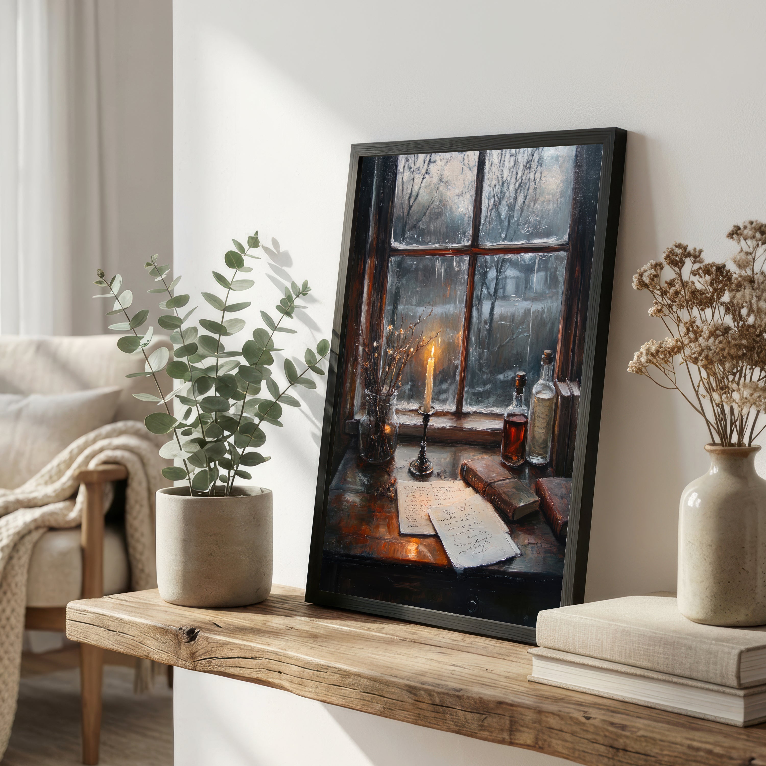 Dark Academia Candlelit Desk Art Print