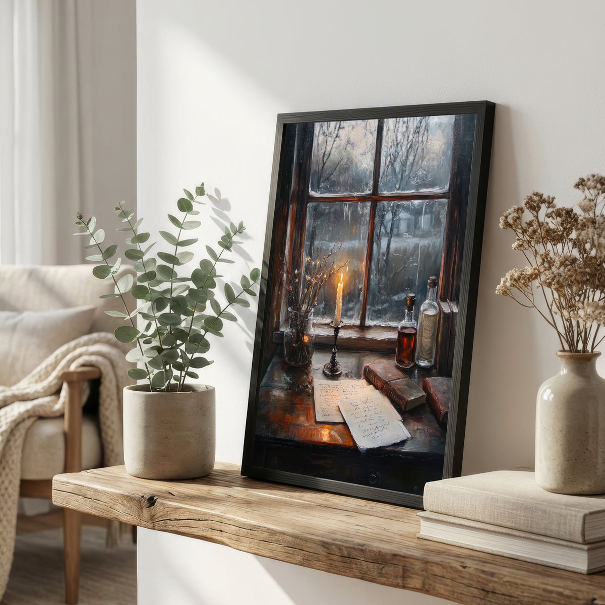 Dark Academia Candlelit Desk Art Print