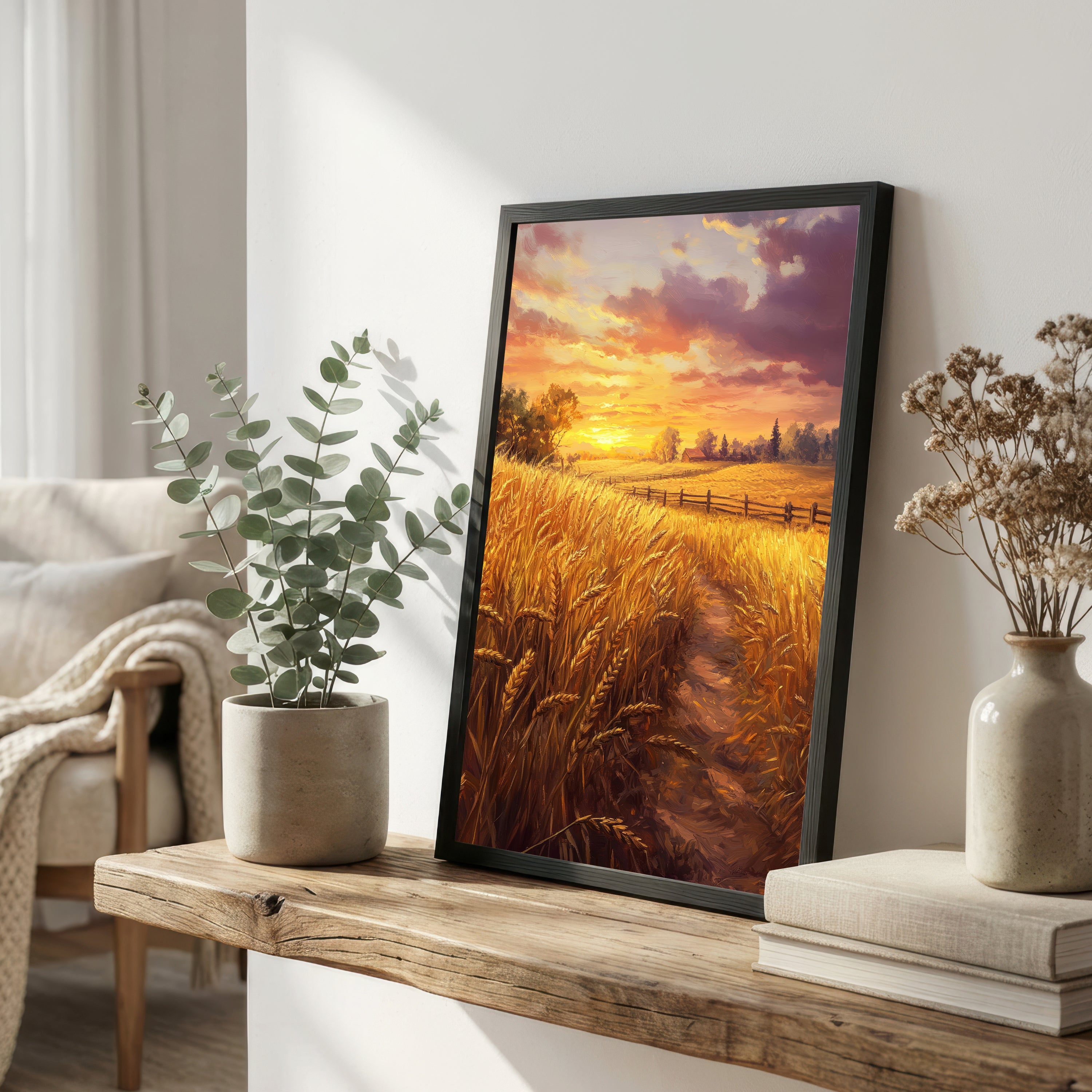 Golden Wheat Field Sunset Art Print