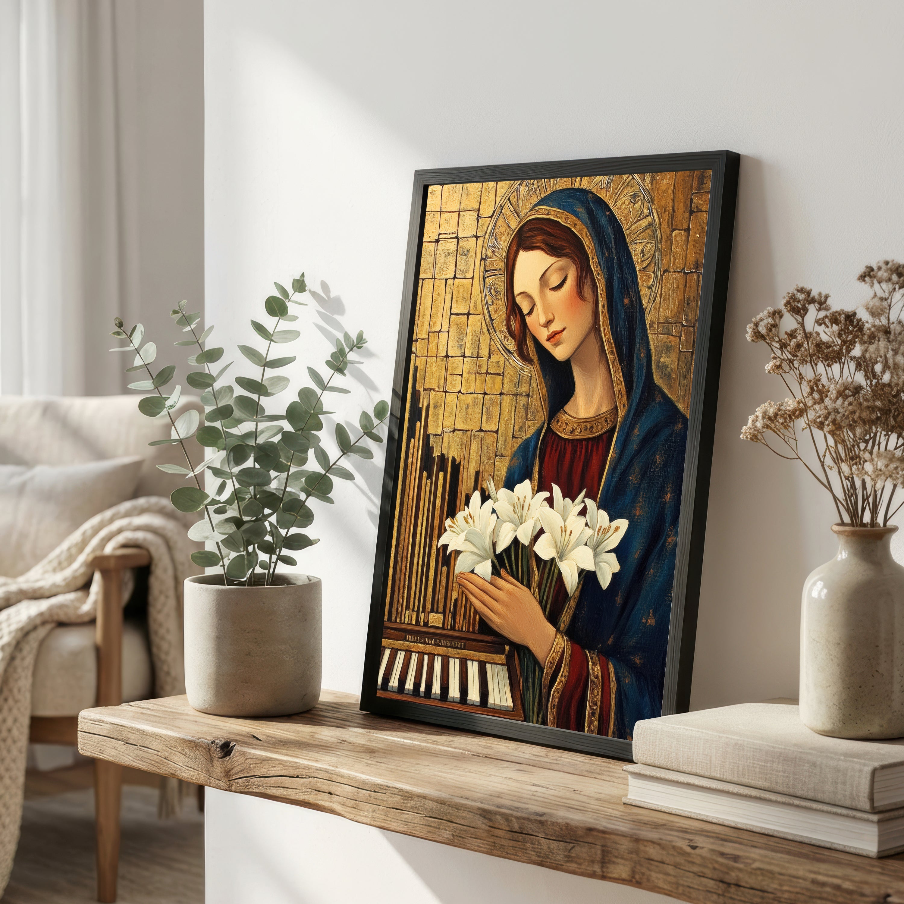 Blue Veiled Woman and Lilies Art Print
