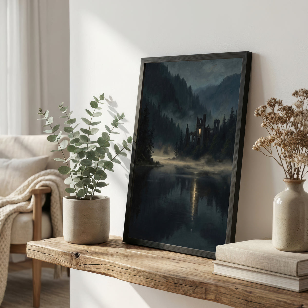 Gothic Church Ruins Lake Art Print