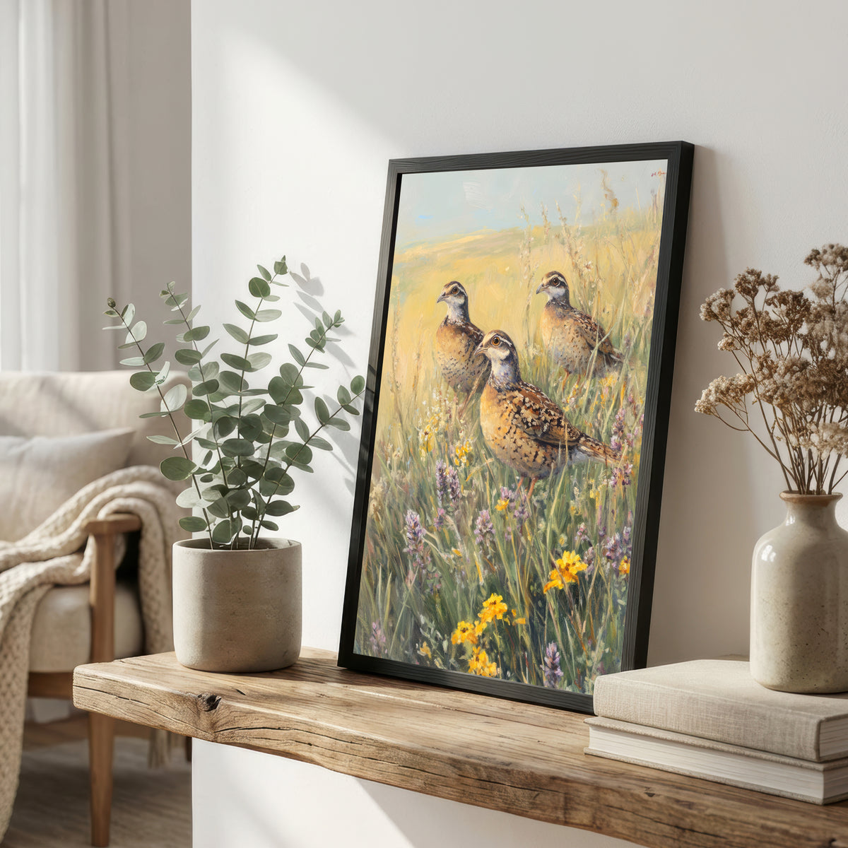 Partridges in Meadow Art Print
