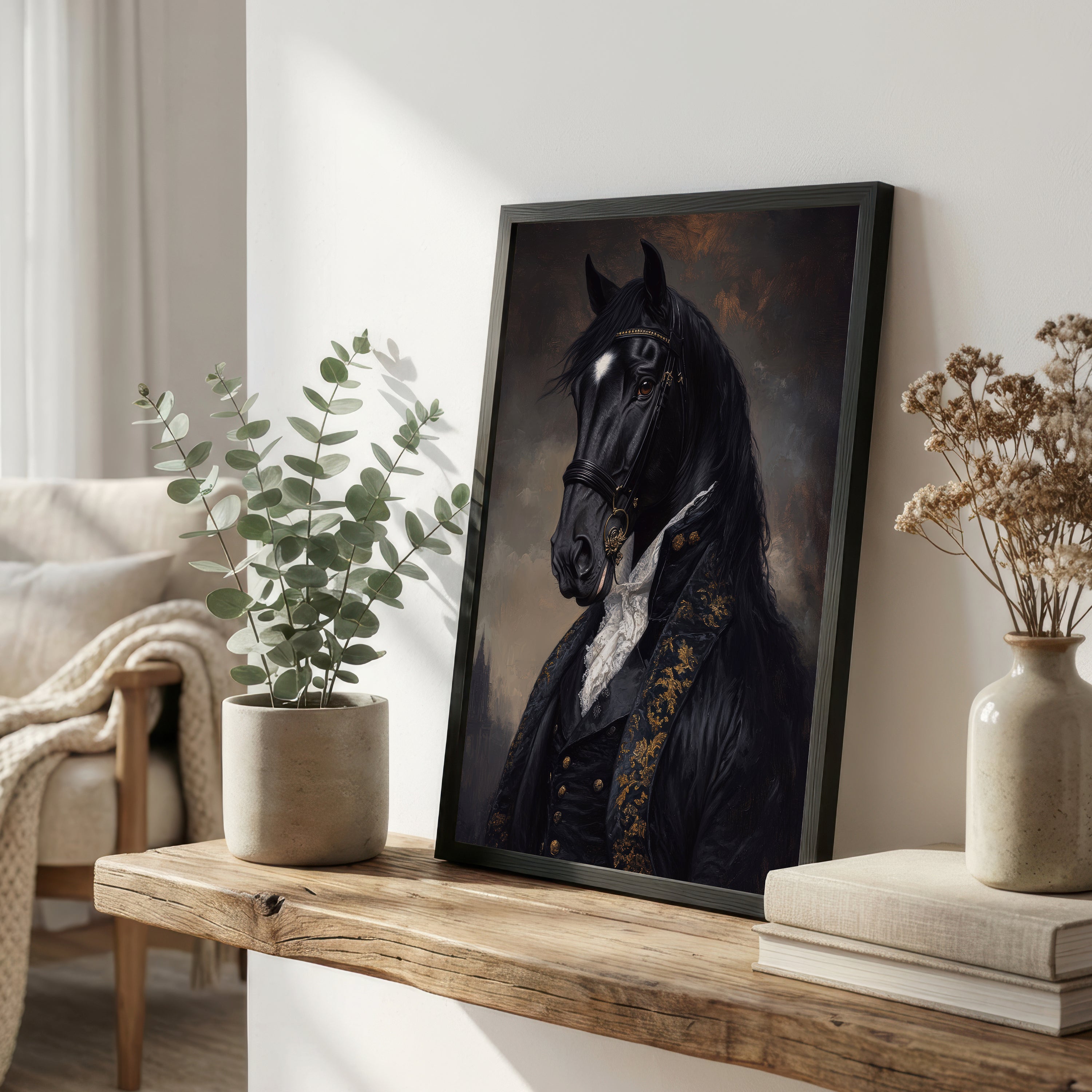 Gothic Black Horse Portrait Art Print