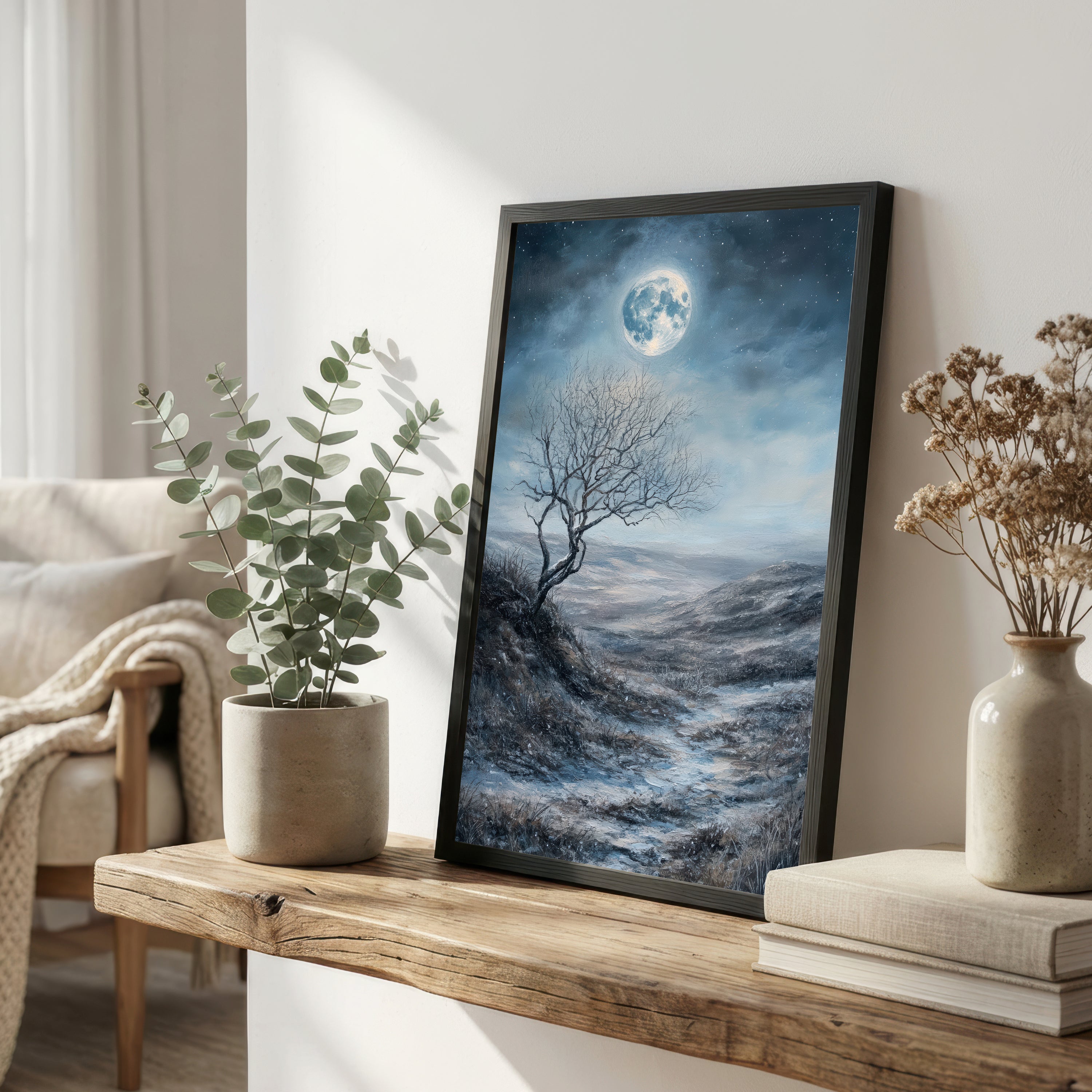 Moonlit Coastal Tree Art Print