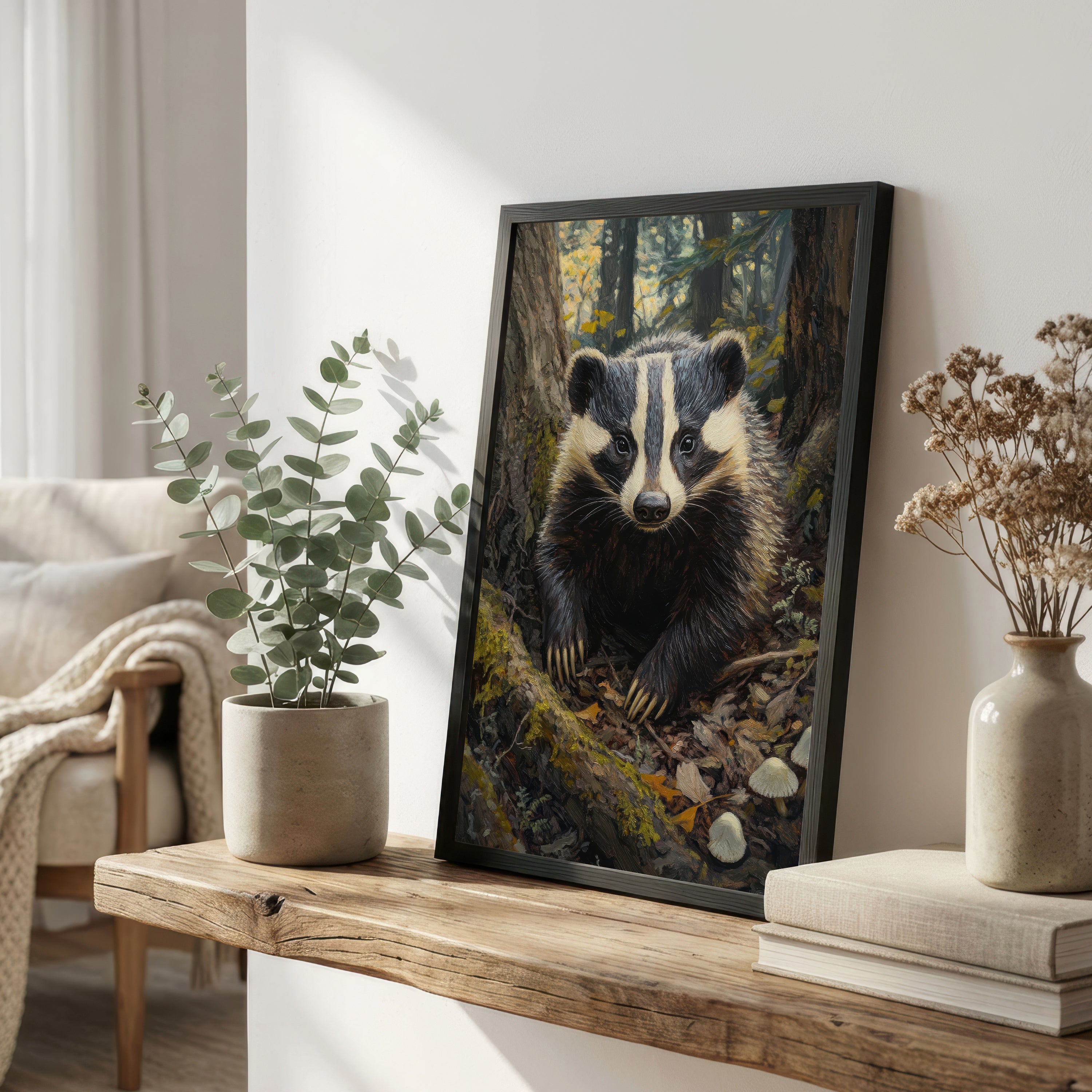 Badger Woodland Art Print