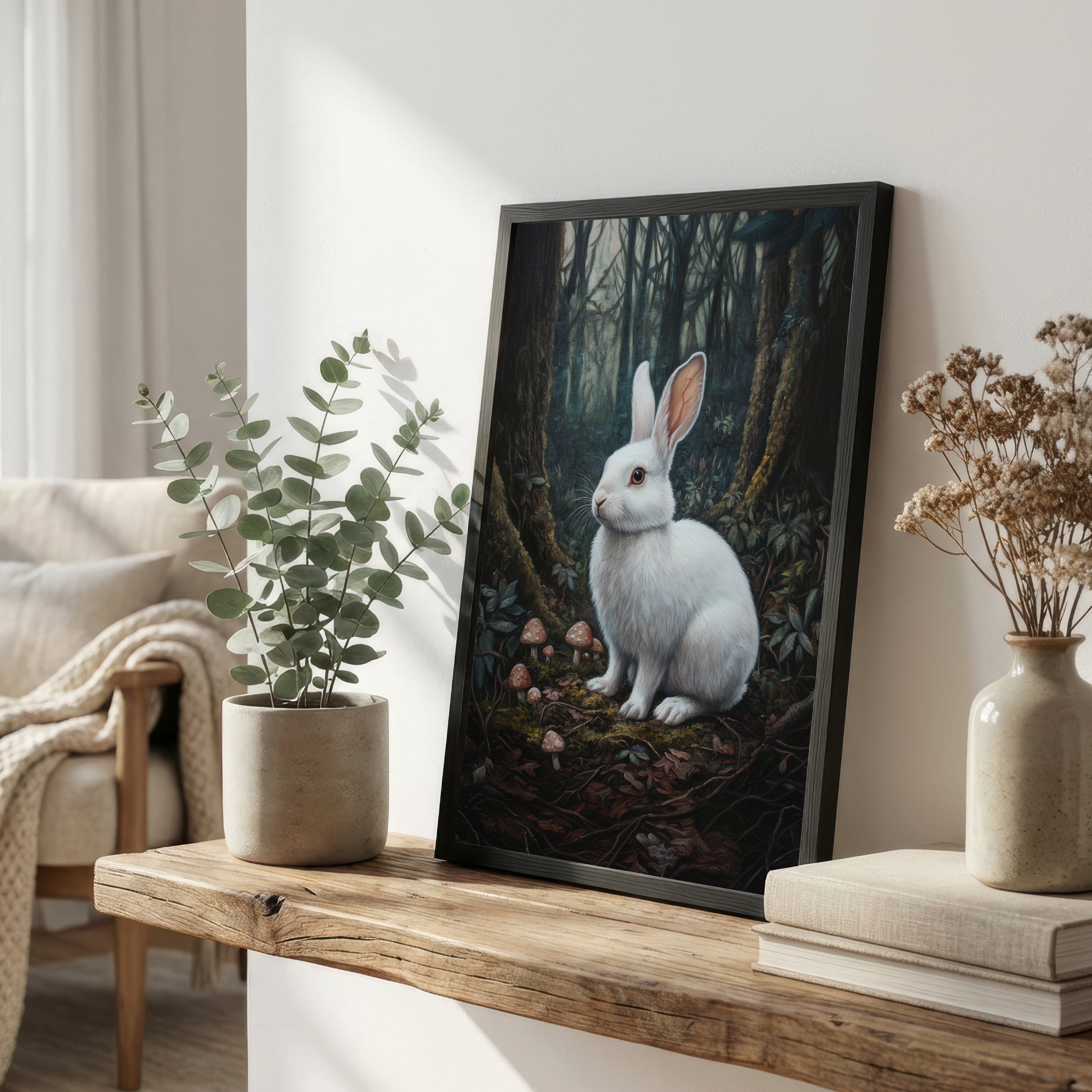 White Rabbit Woodland Art Print