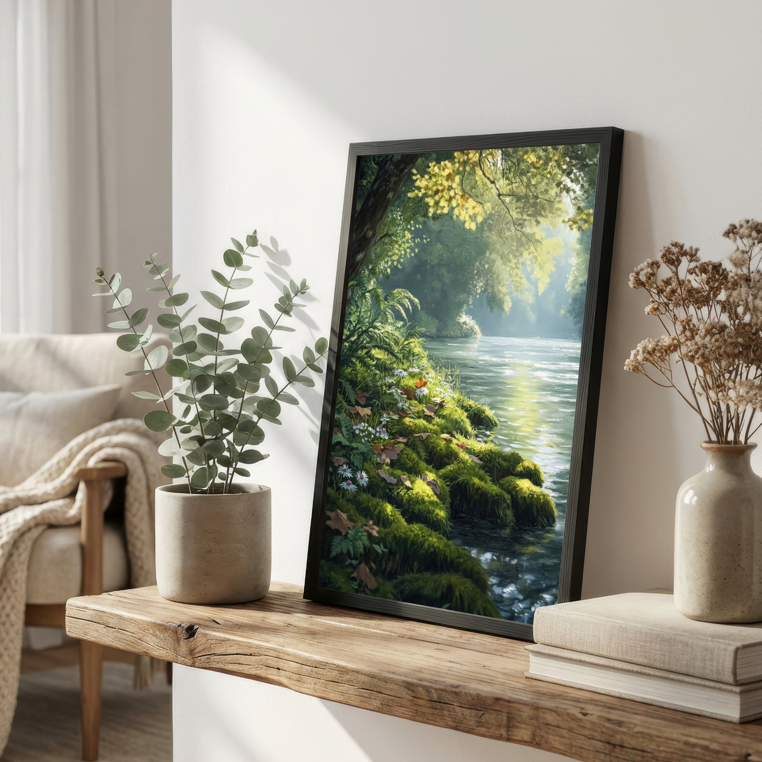 Sunlit Woodland Stream Art Print