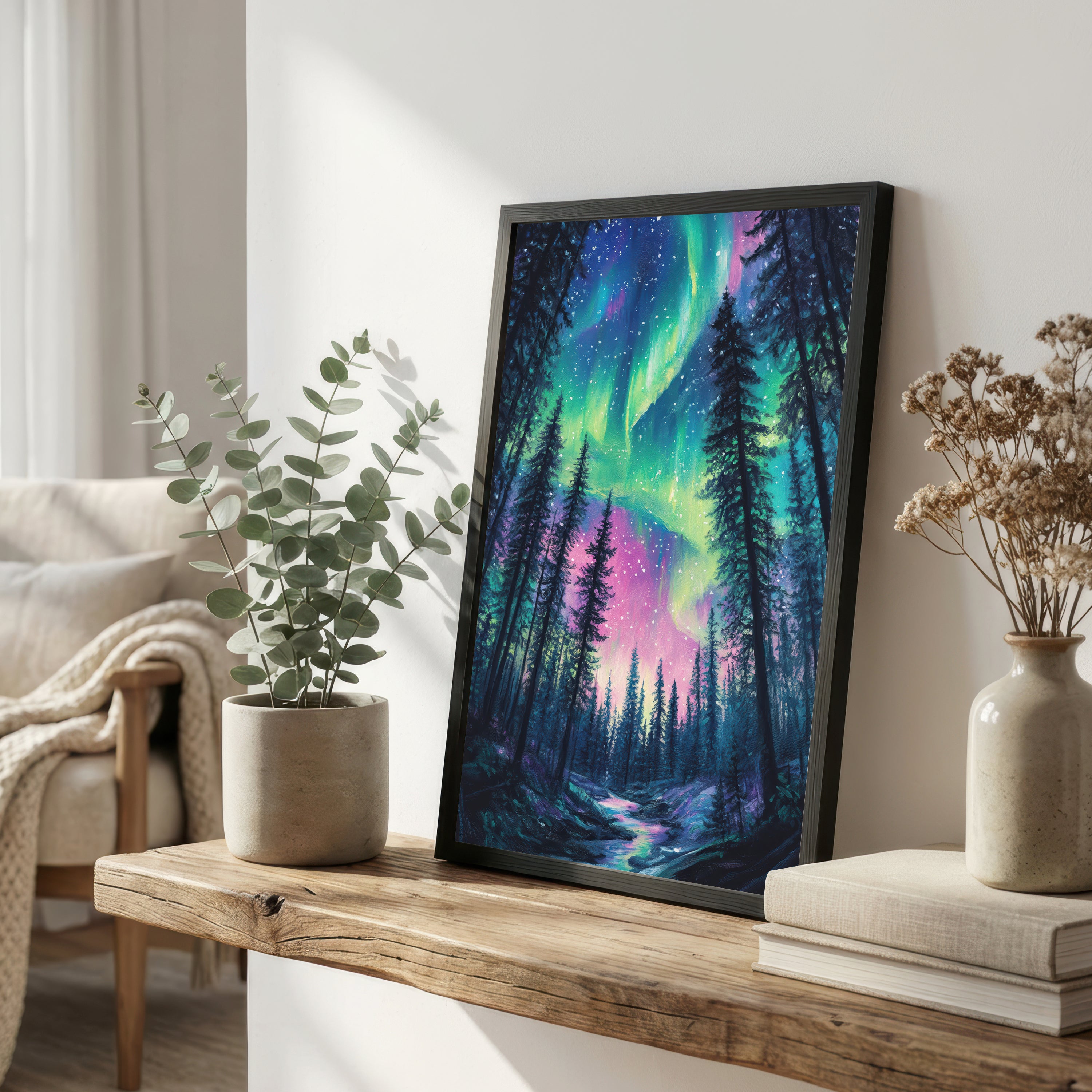 Aurora Borealis Forest Art Print