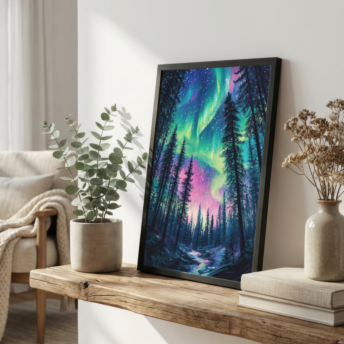 Aurora Borealis Forest Art Print