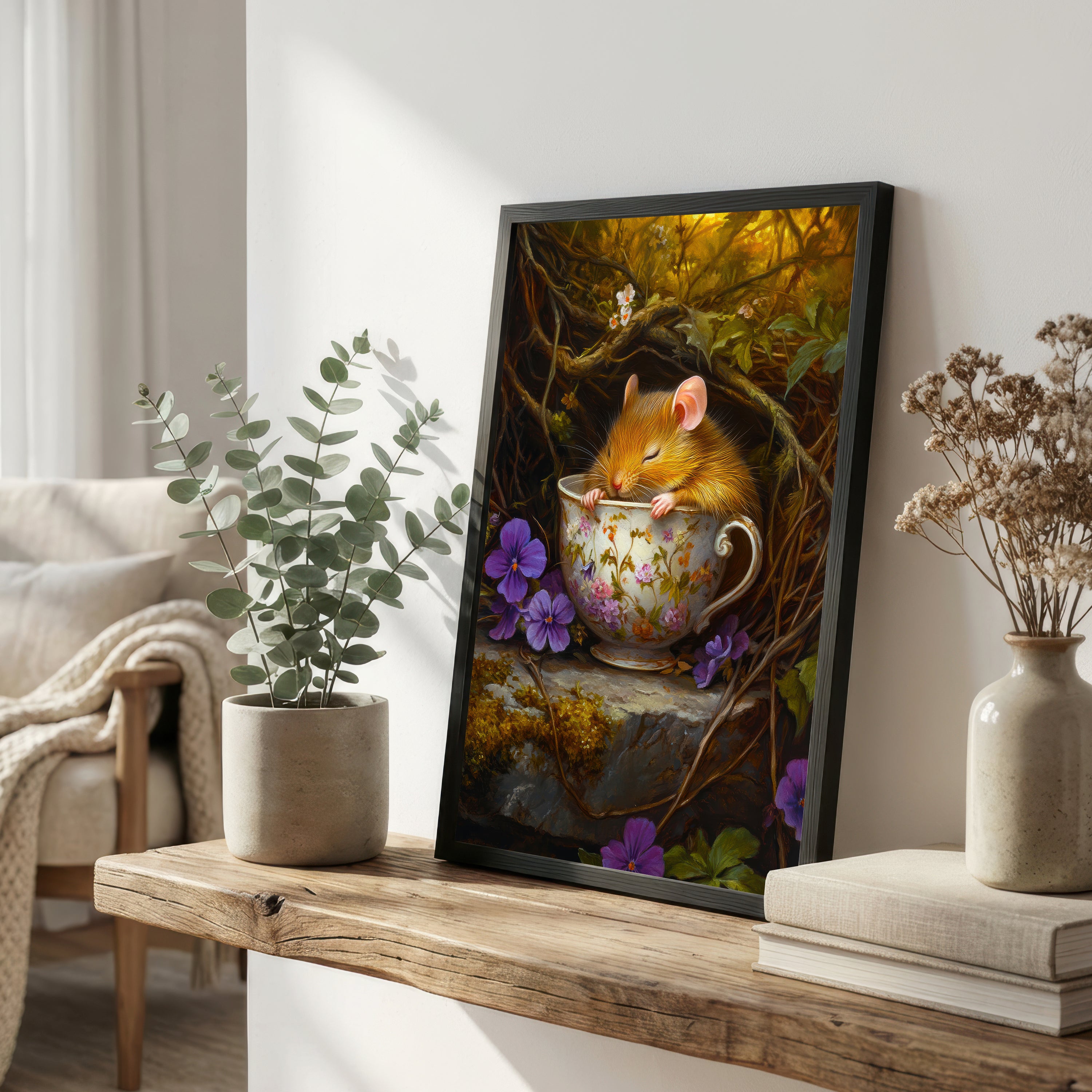 Sleeping Mouse Teacup Art Print
