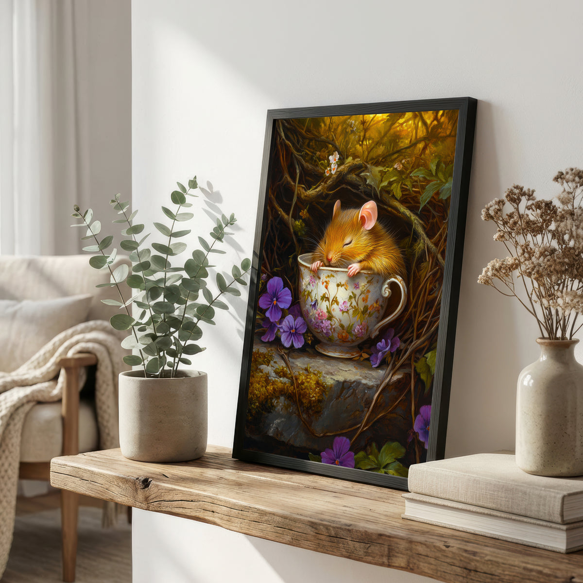 Sleeping Mouse Teacup Art Print