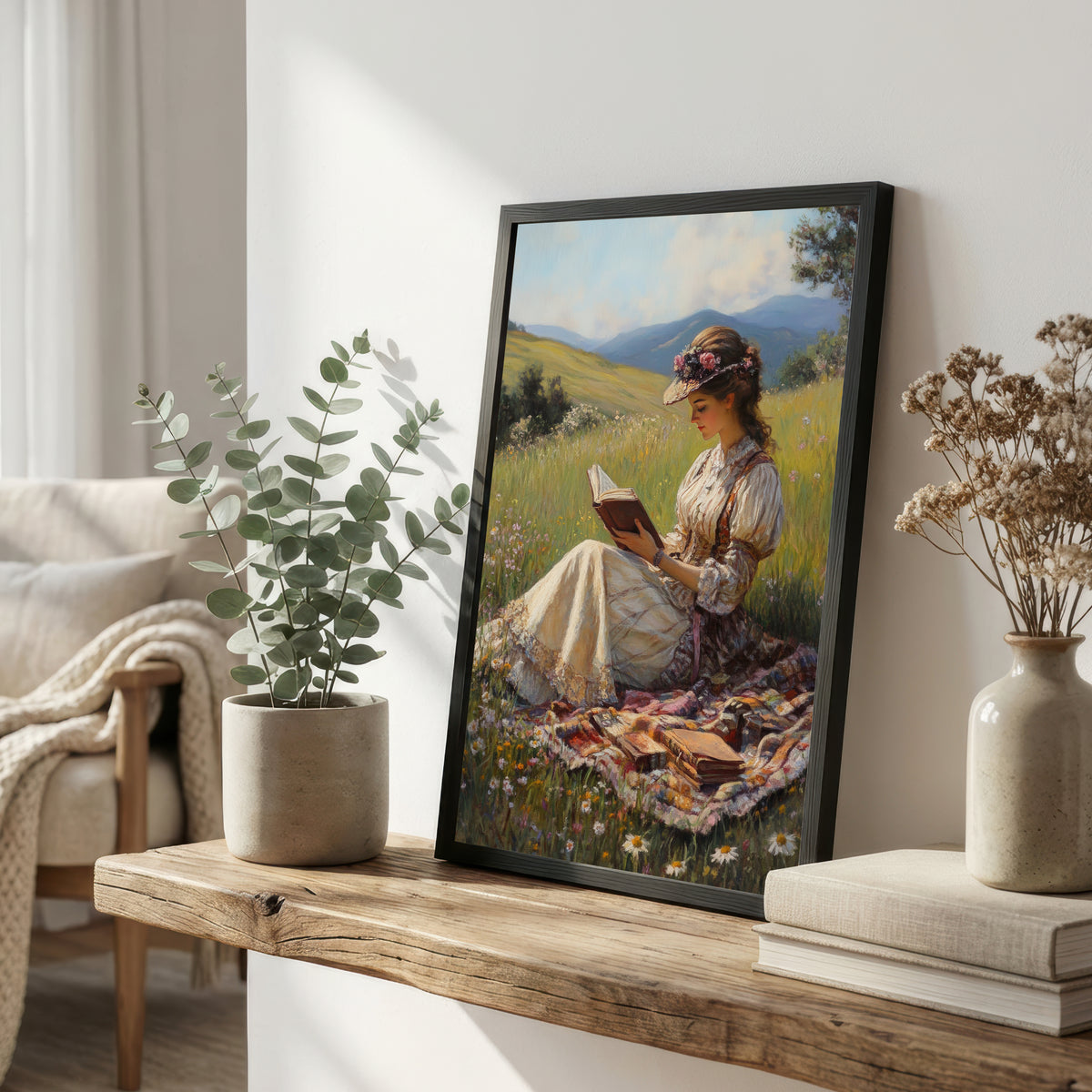 Romantic Woman Reading Art Print