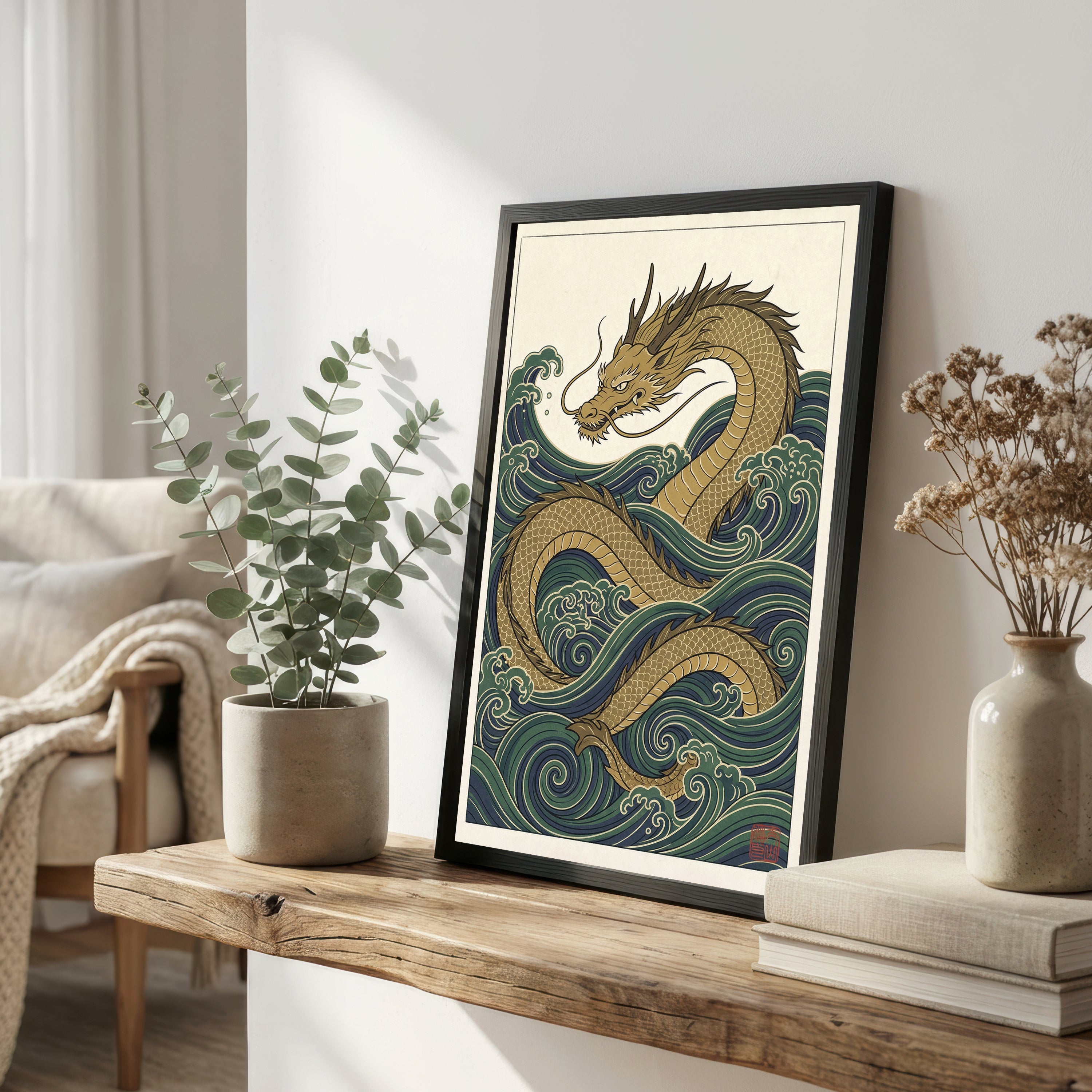 Japanese Dragon Wave Art Print