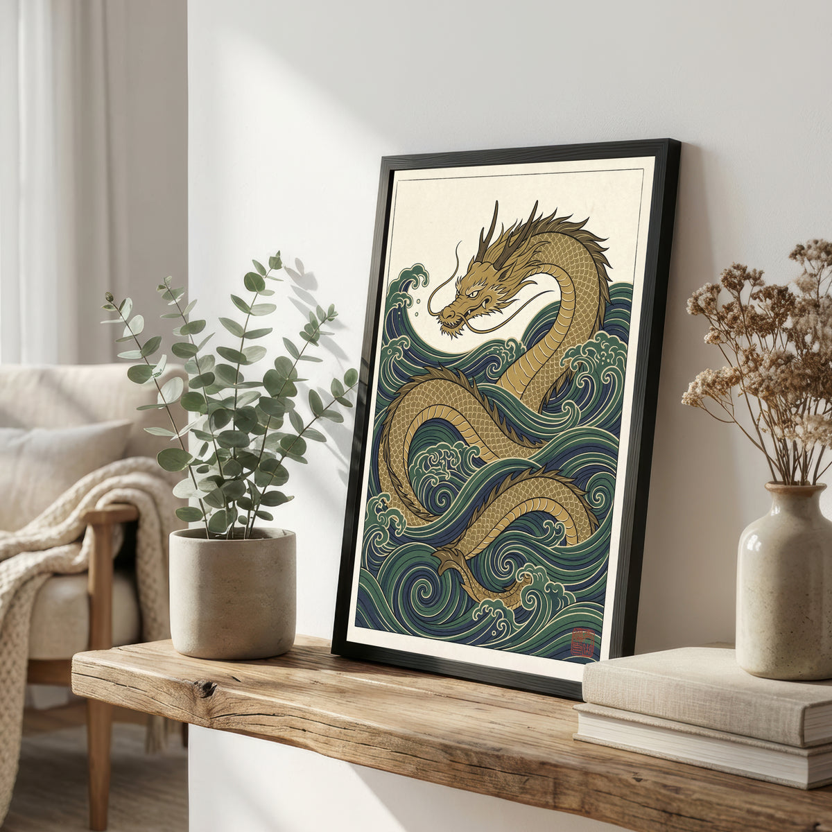 Japanese Dragon Wave Art Print
