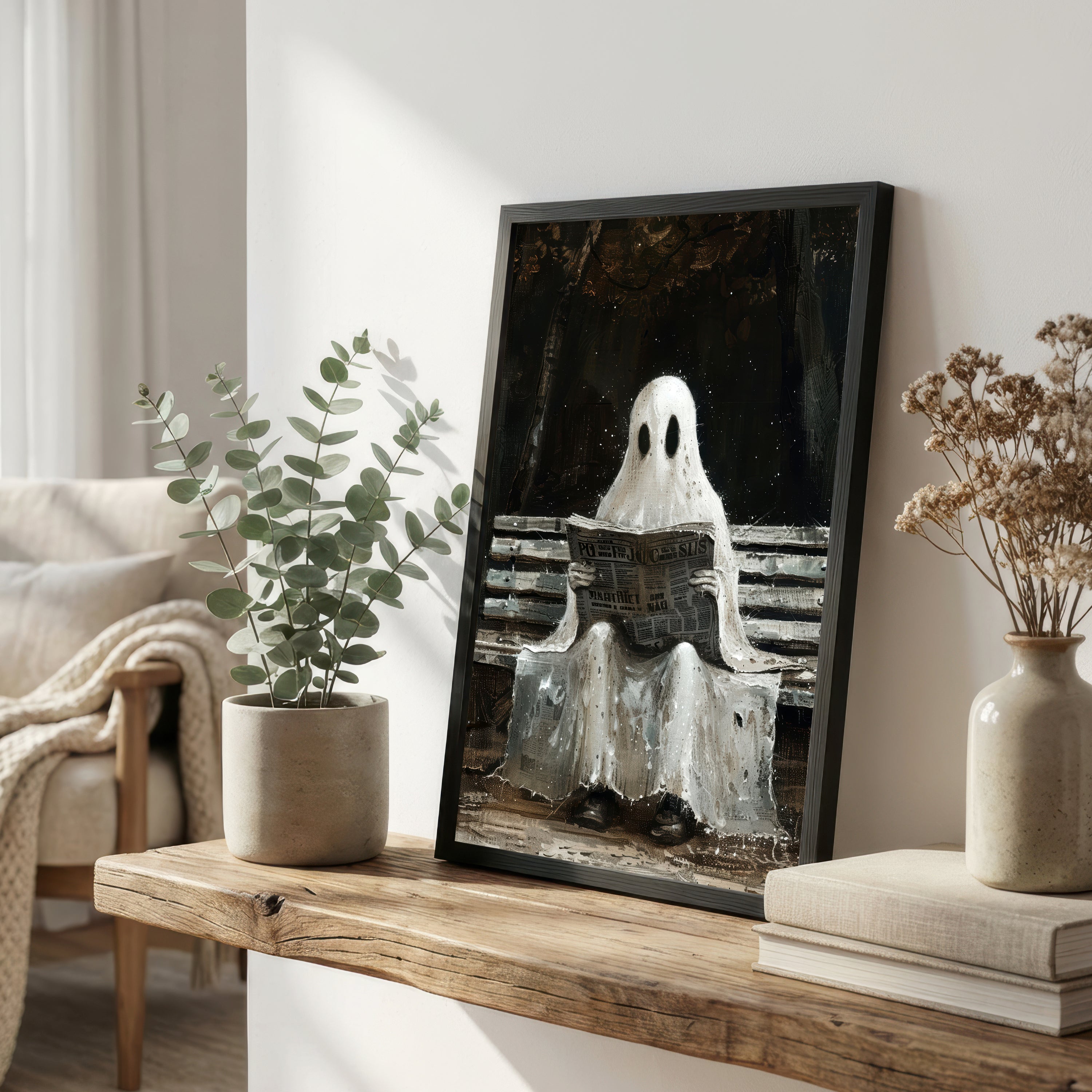Ghost Reading Newspaper Art Print
