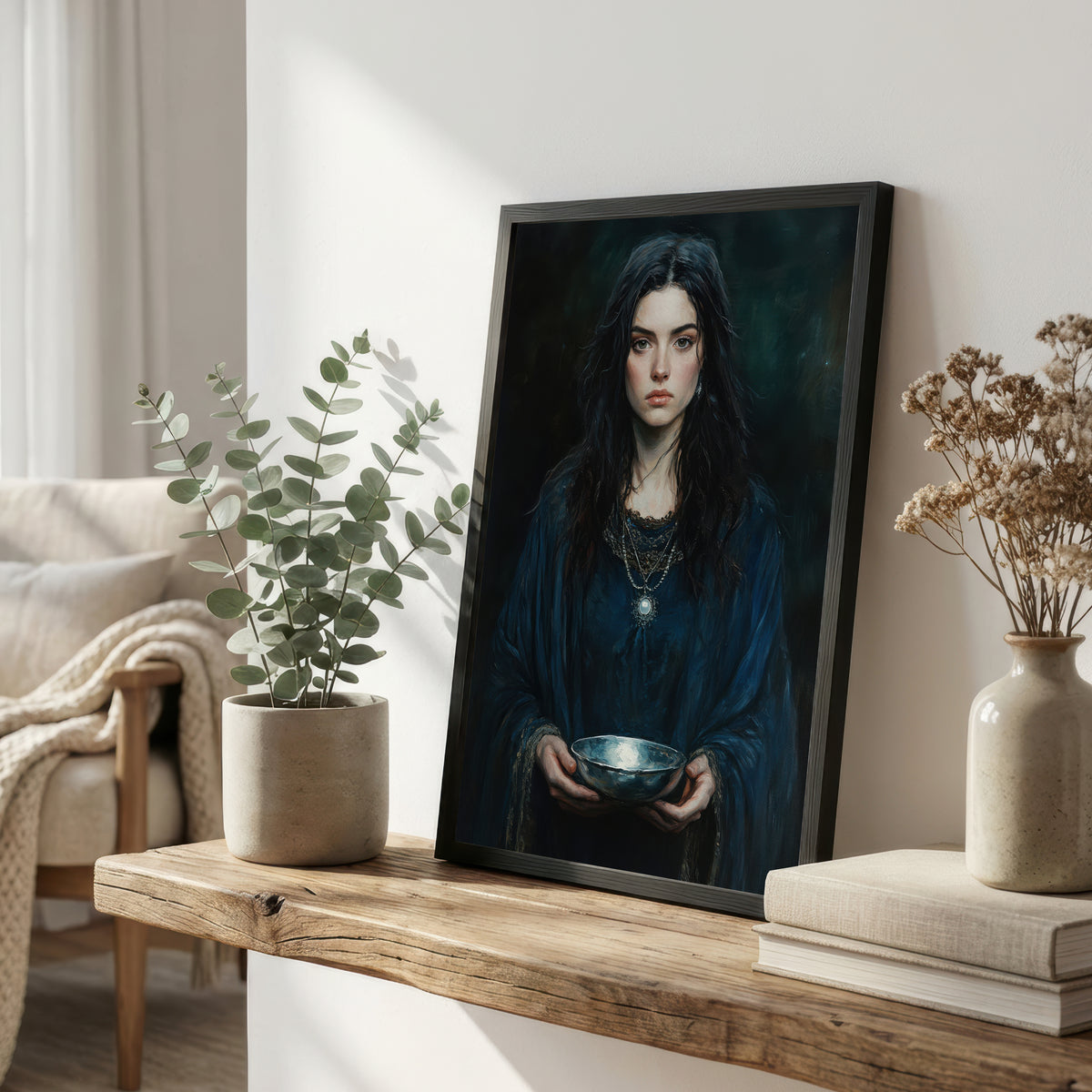Gothic Woman with Silver Bowl Art Print