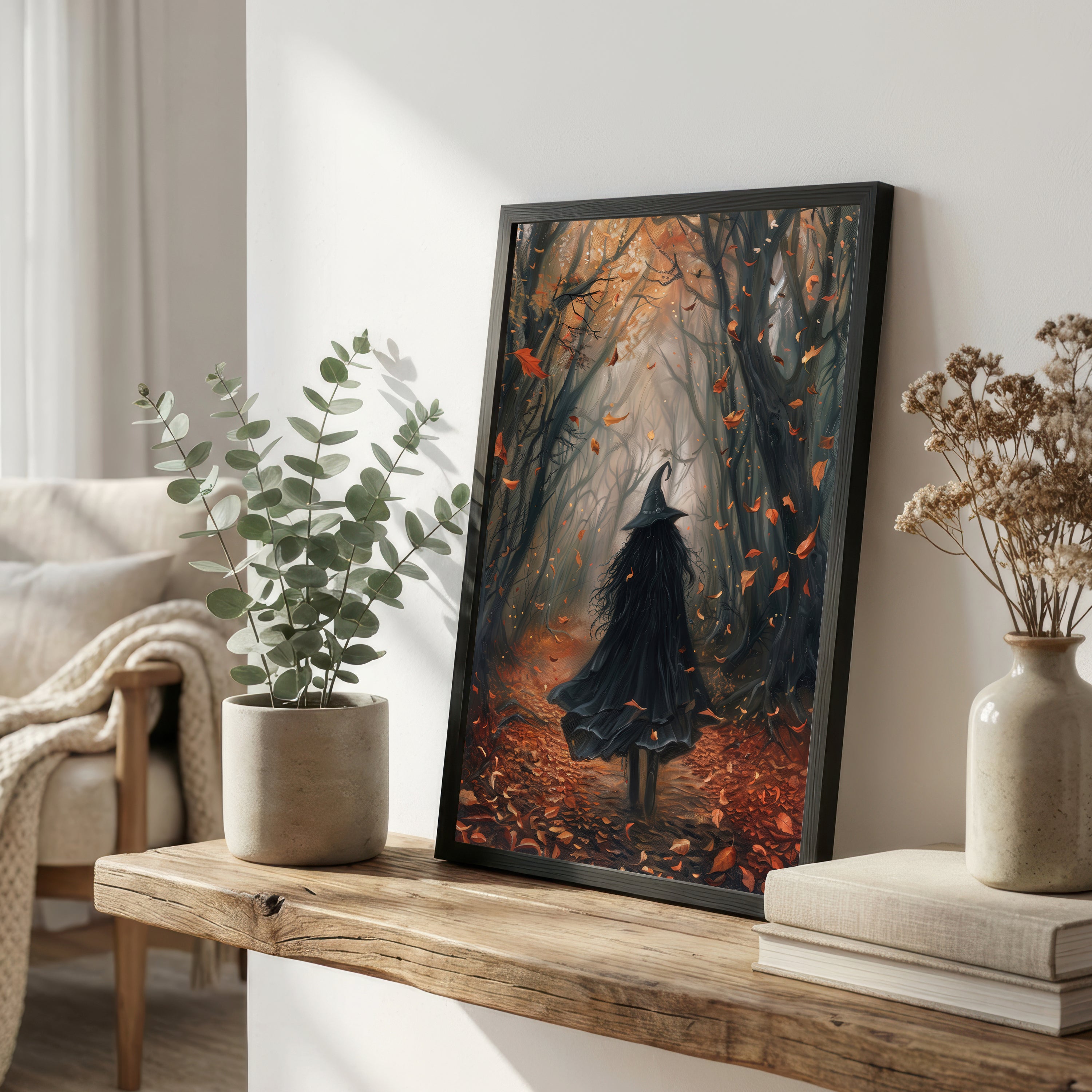 Witch in Autumn Forest Art Print