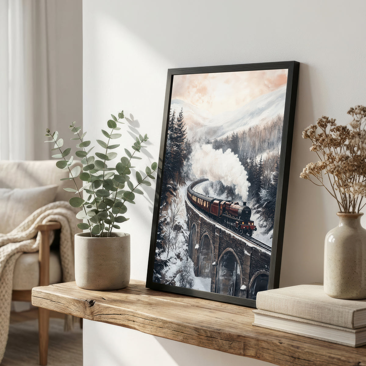 Snowy Mountain Steam Train Art Print