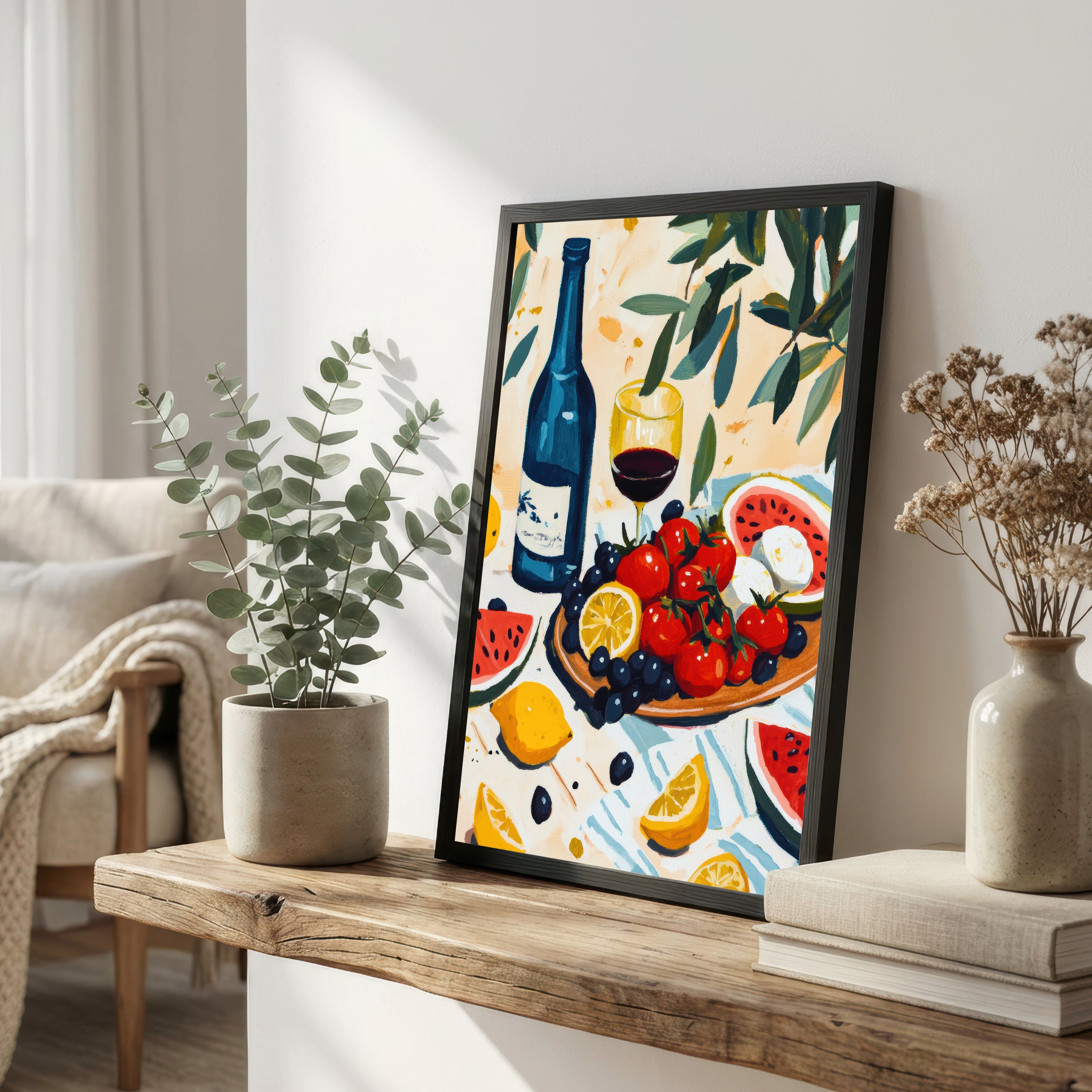 Painterly Fruit and Wine Still Life Art Print