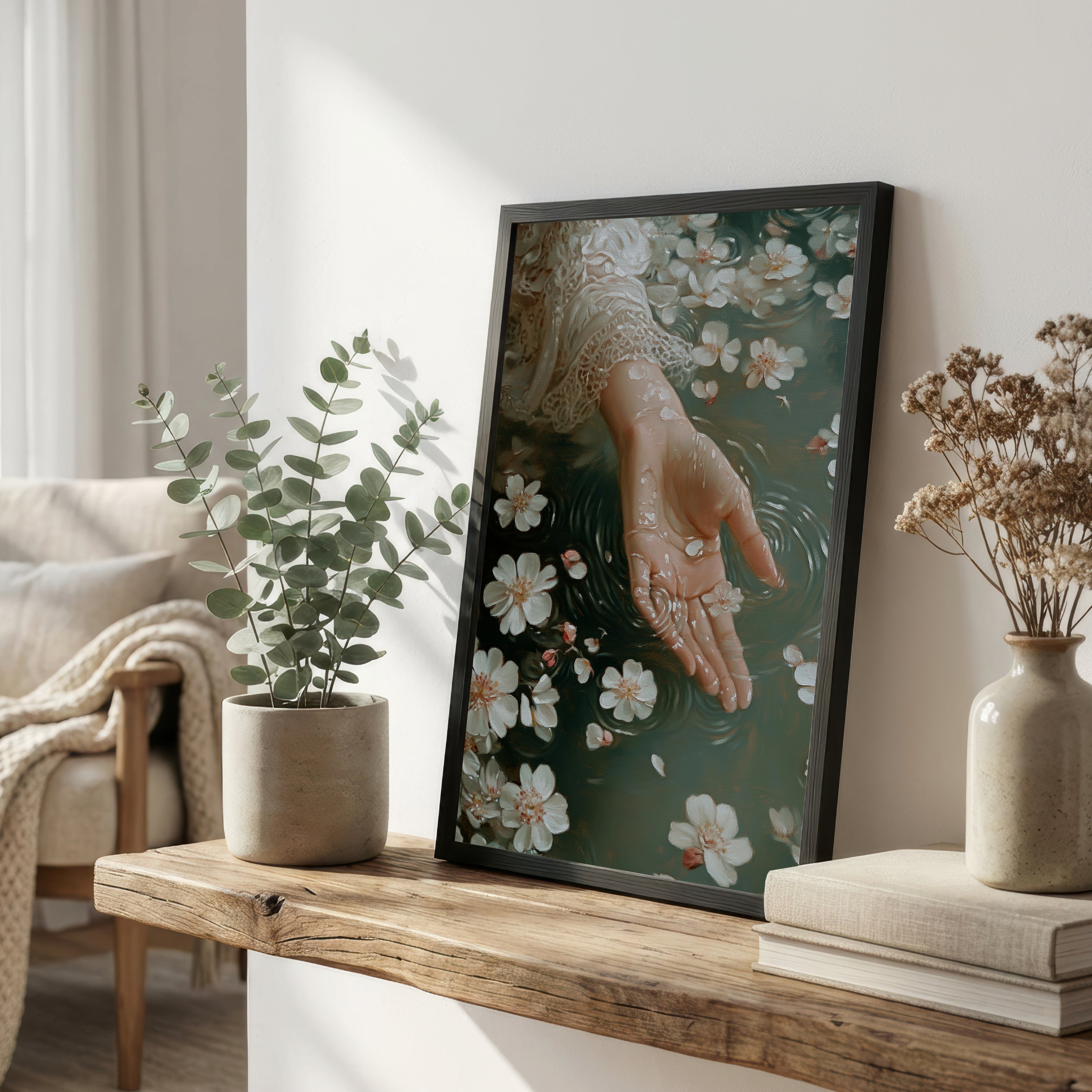Hand Among Floating Blossoms Art Print