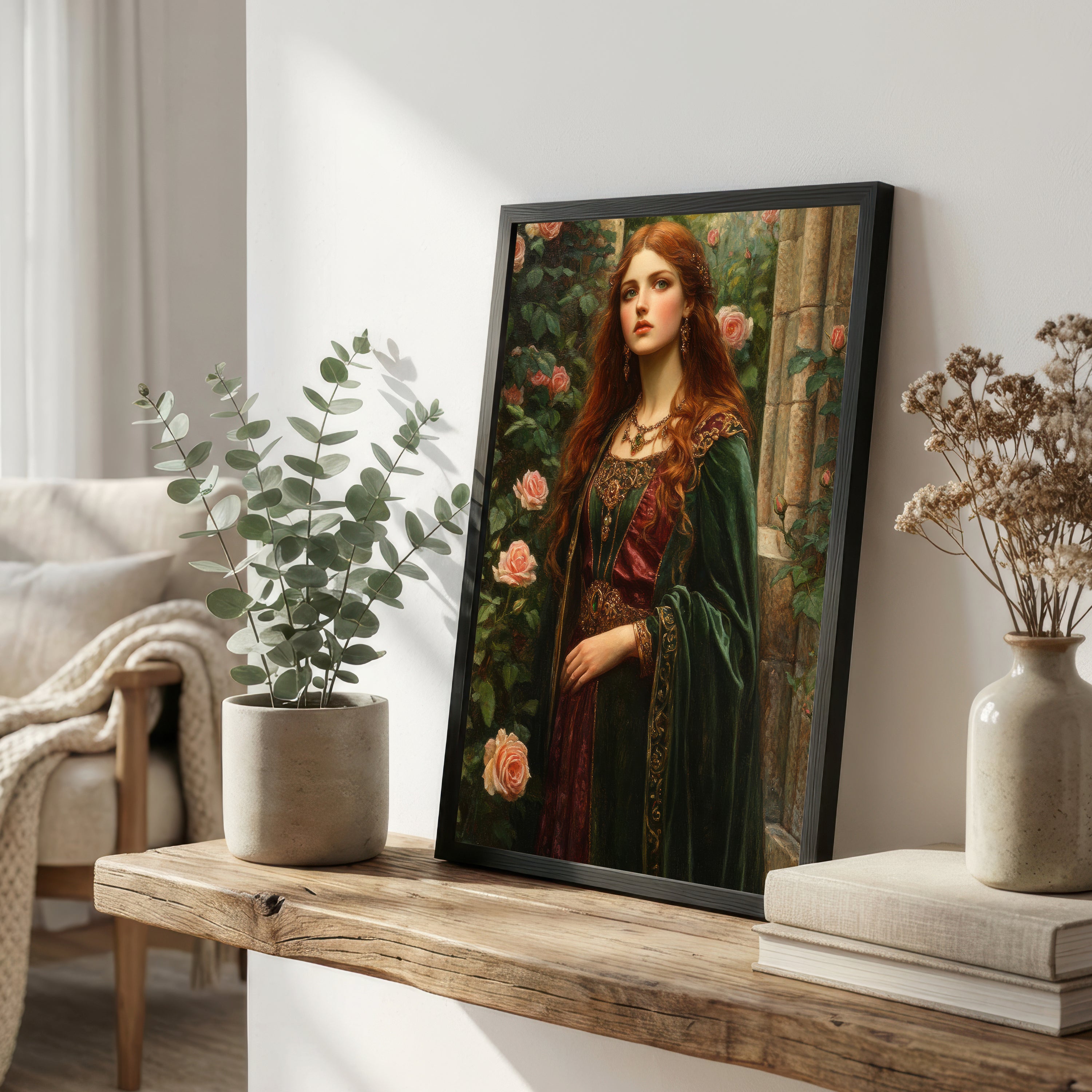 Pre-Raphaelite Woman Rose Garden Art Print