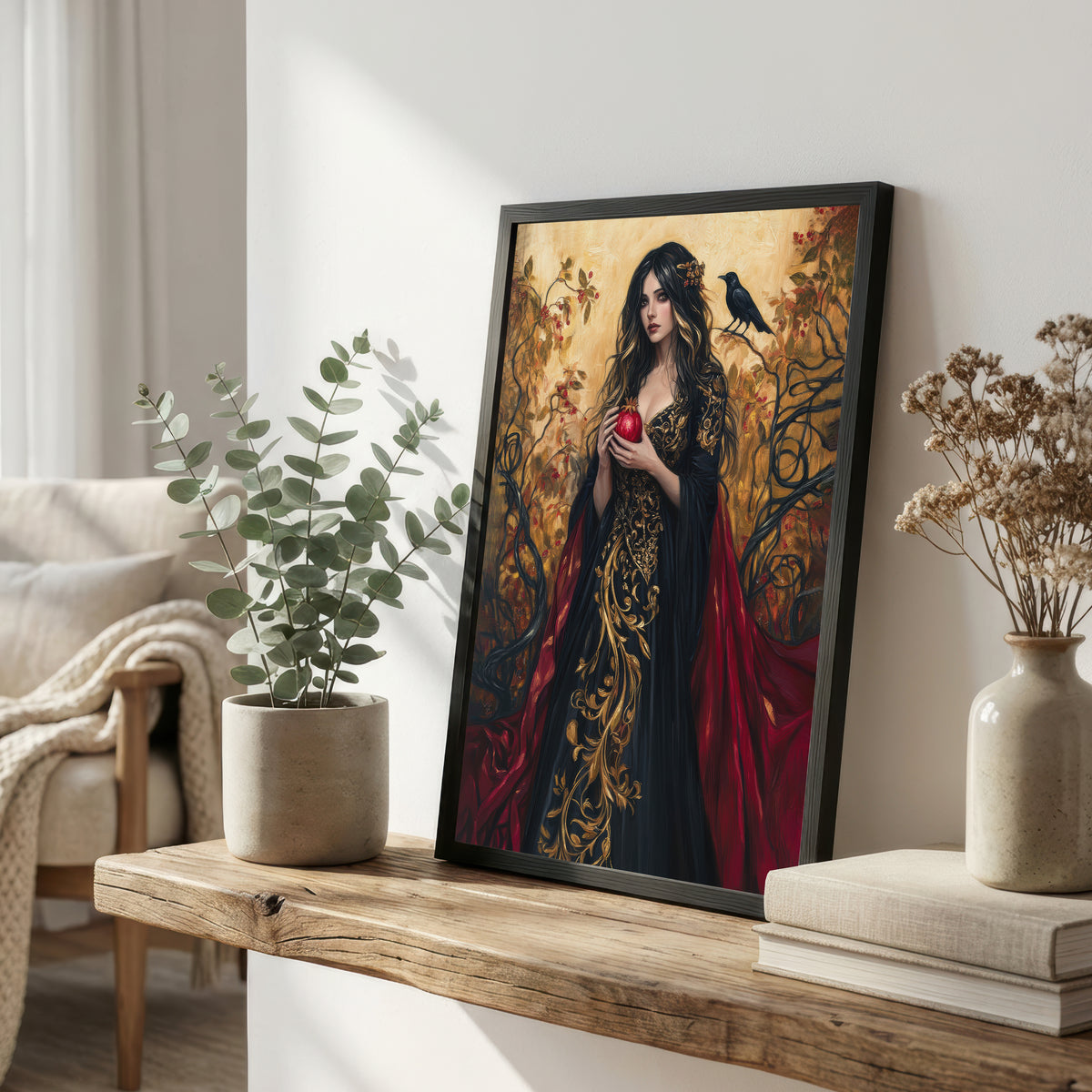 Gothic Woman with Raven Art Print