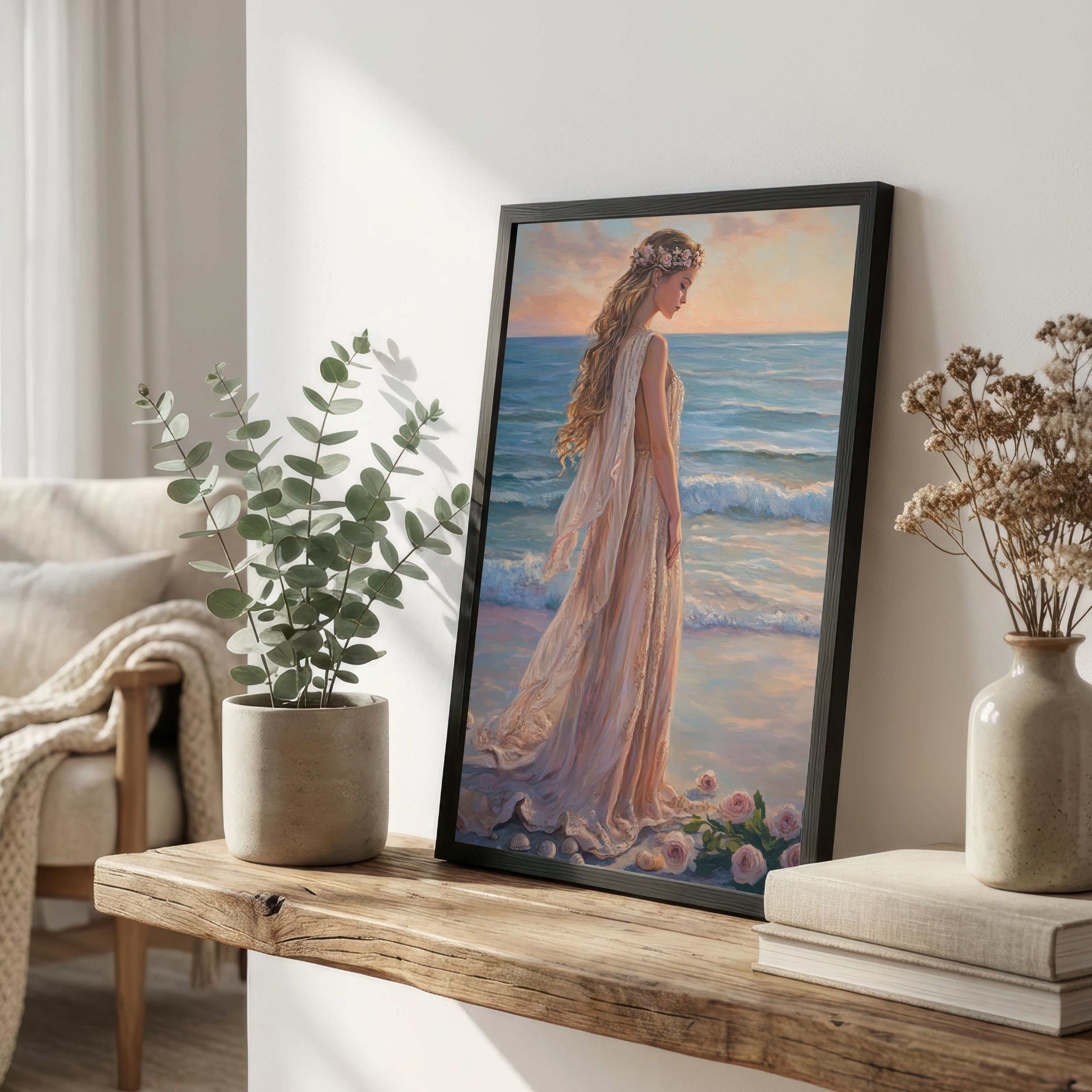 Romantic Woman by the Sea Art Print