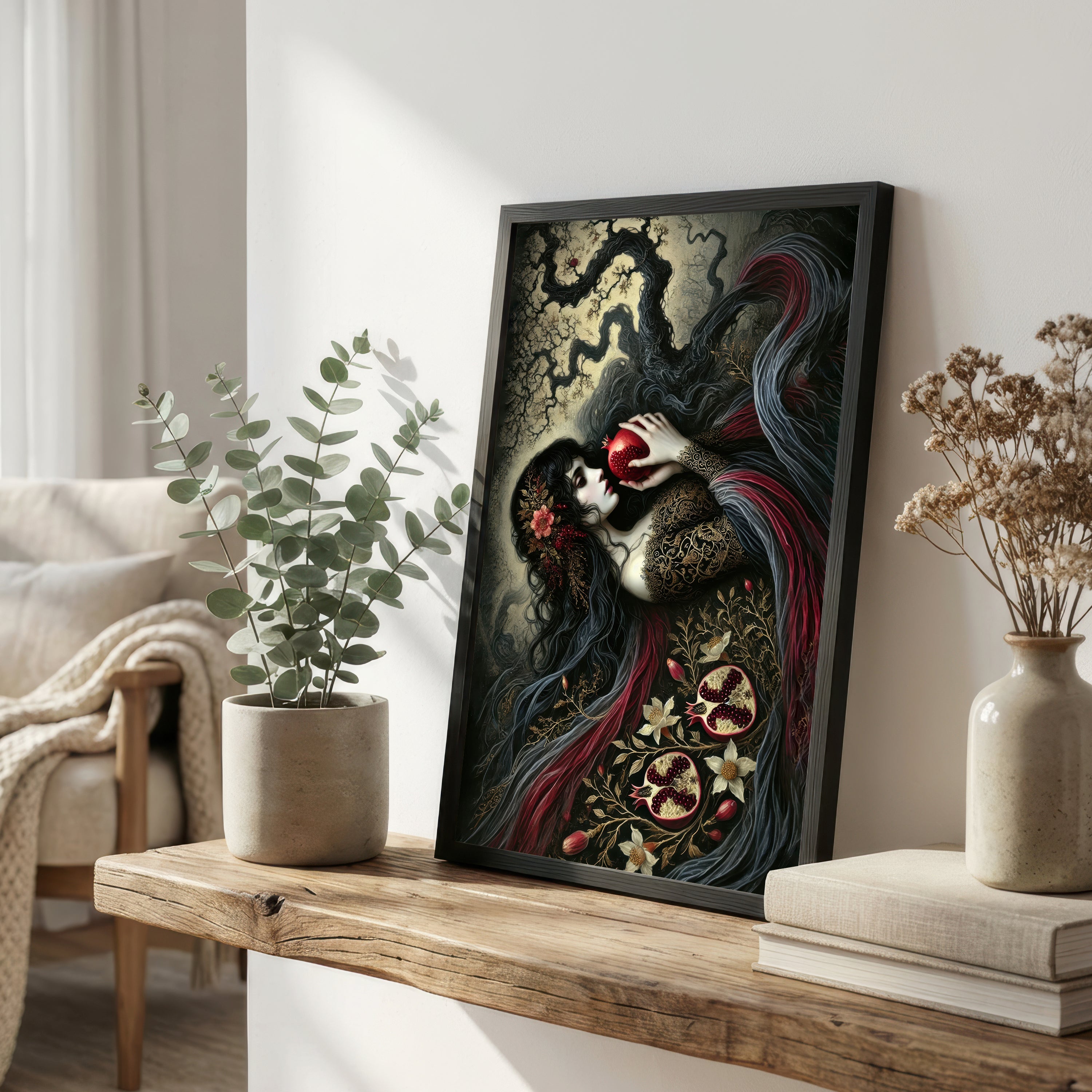 Gothic Woman Pomegranate Art Print
