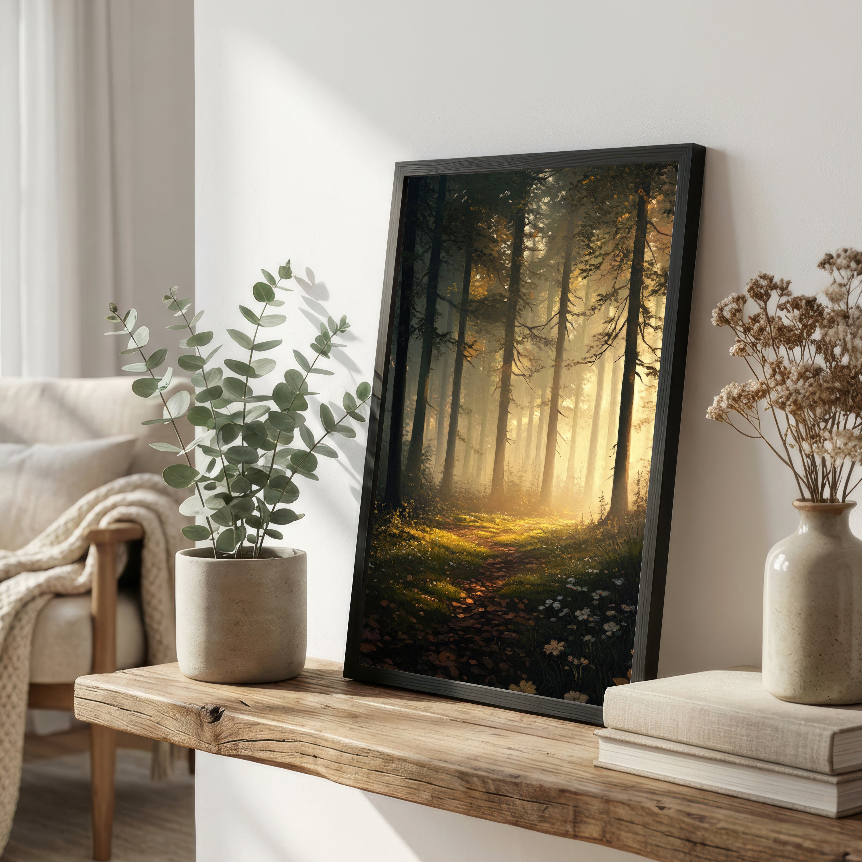 Sunlit Woodland Path Art Print