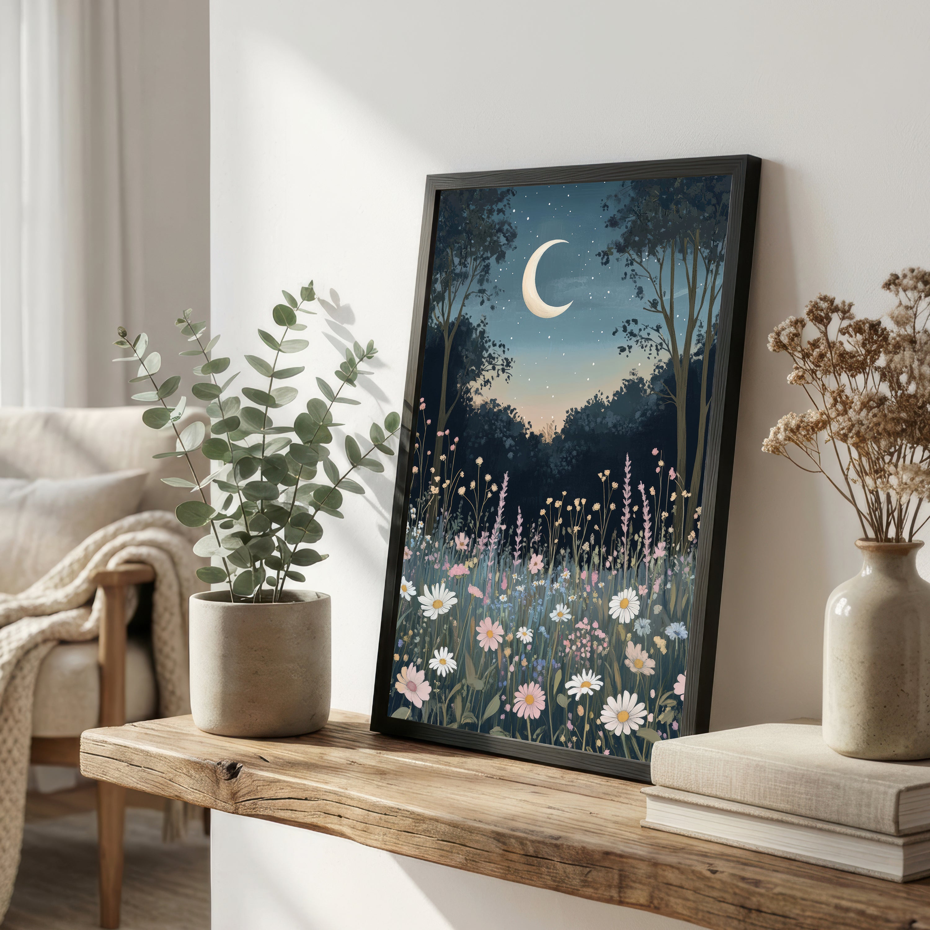 Moonlit Wildflower Meadow Art Print