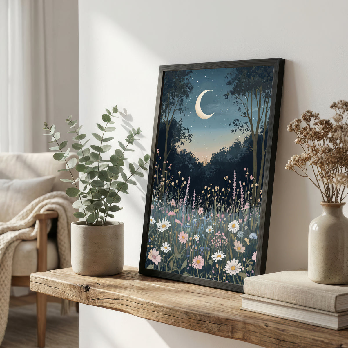 Moonlit Wildflower Meadow Art Print