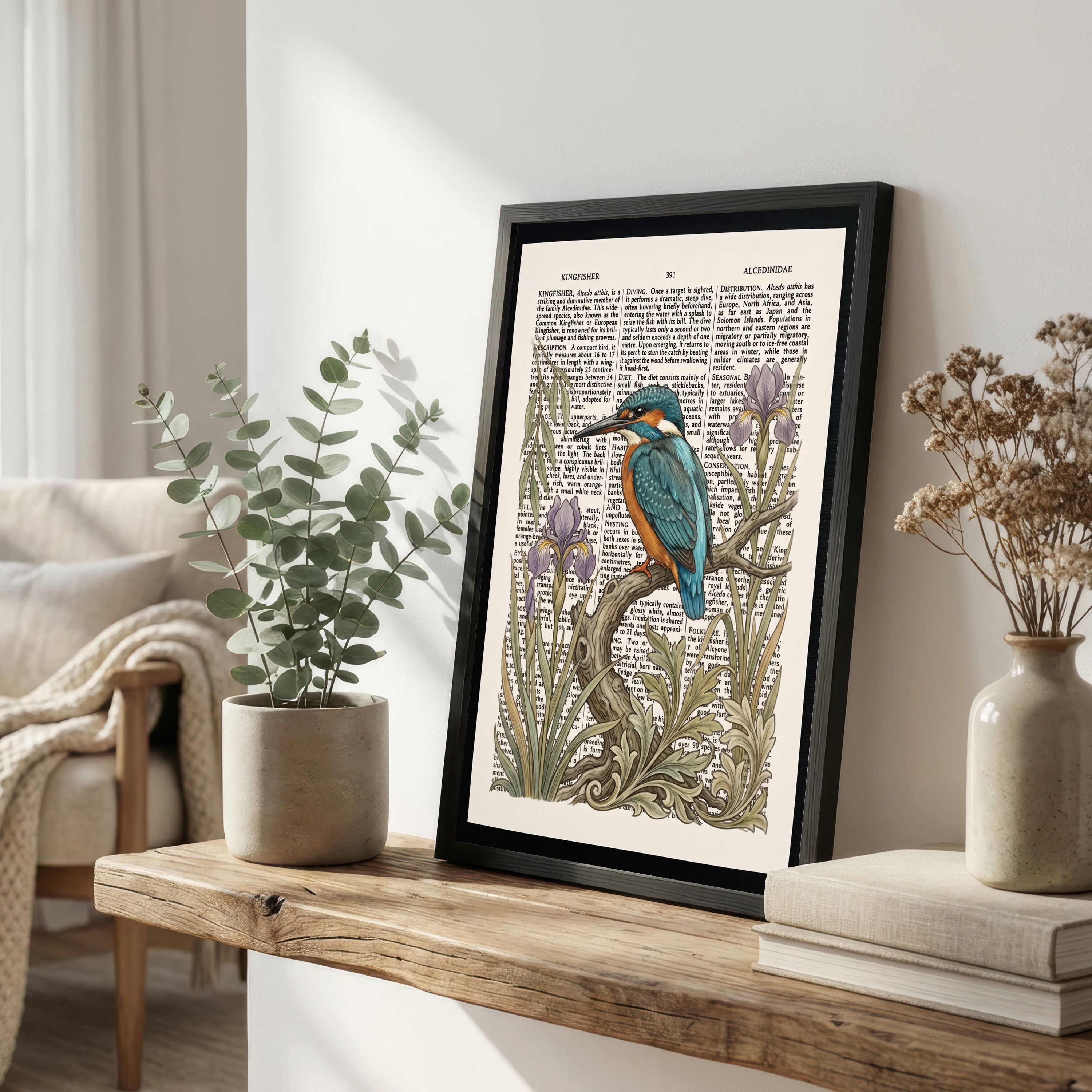Kingfisher and Iris Vintage Art Print