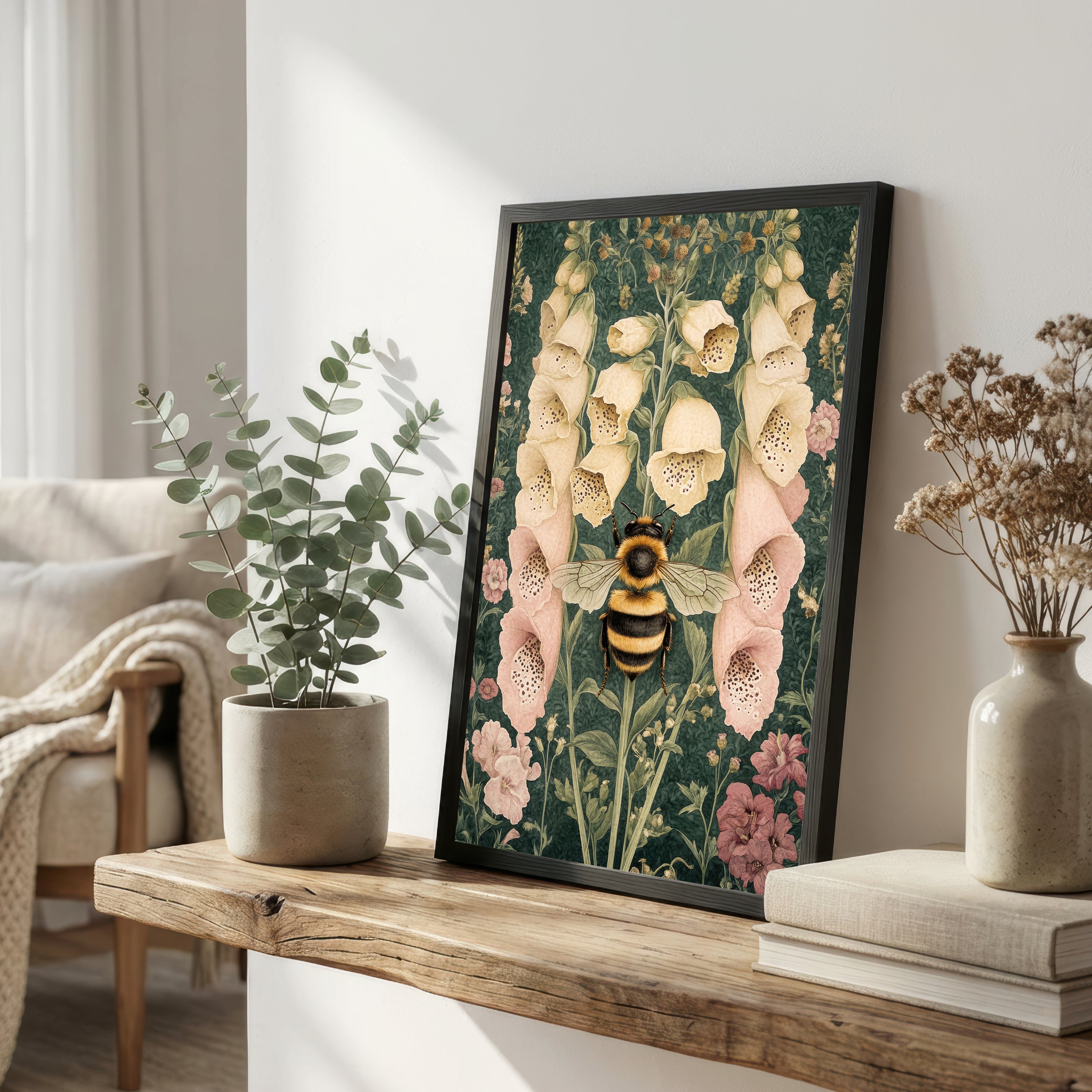 Bumblebee Foxglove Botanical Art Print