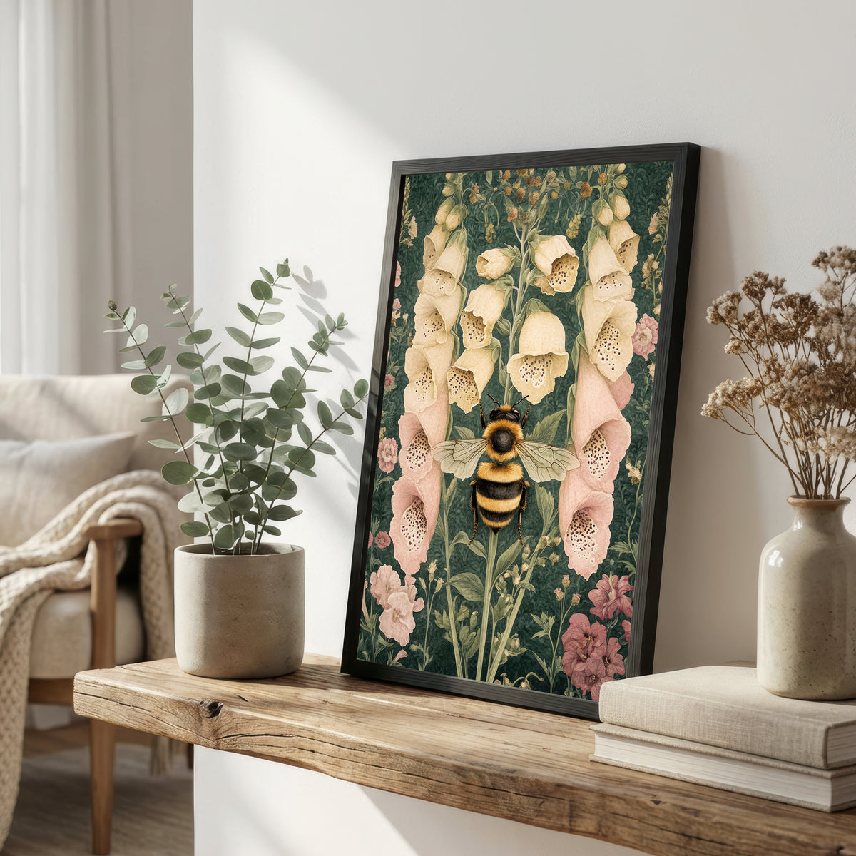 Bumblebee Foxglove Botanical Art Print