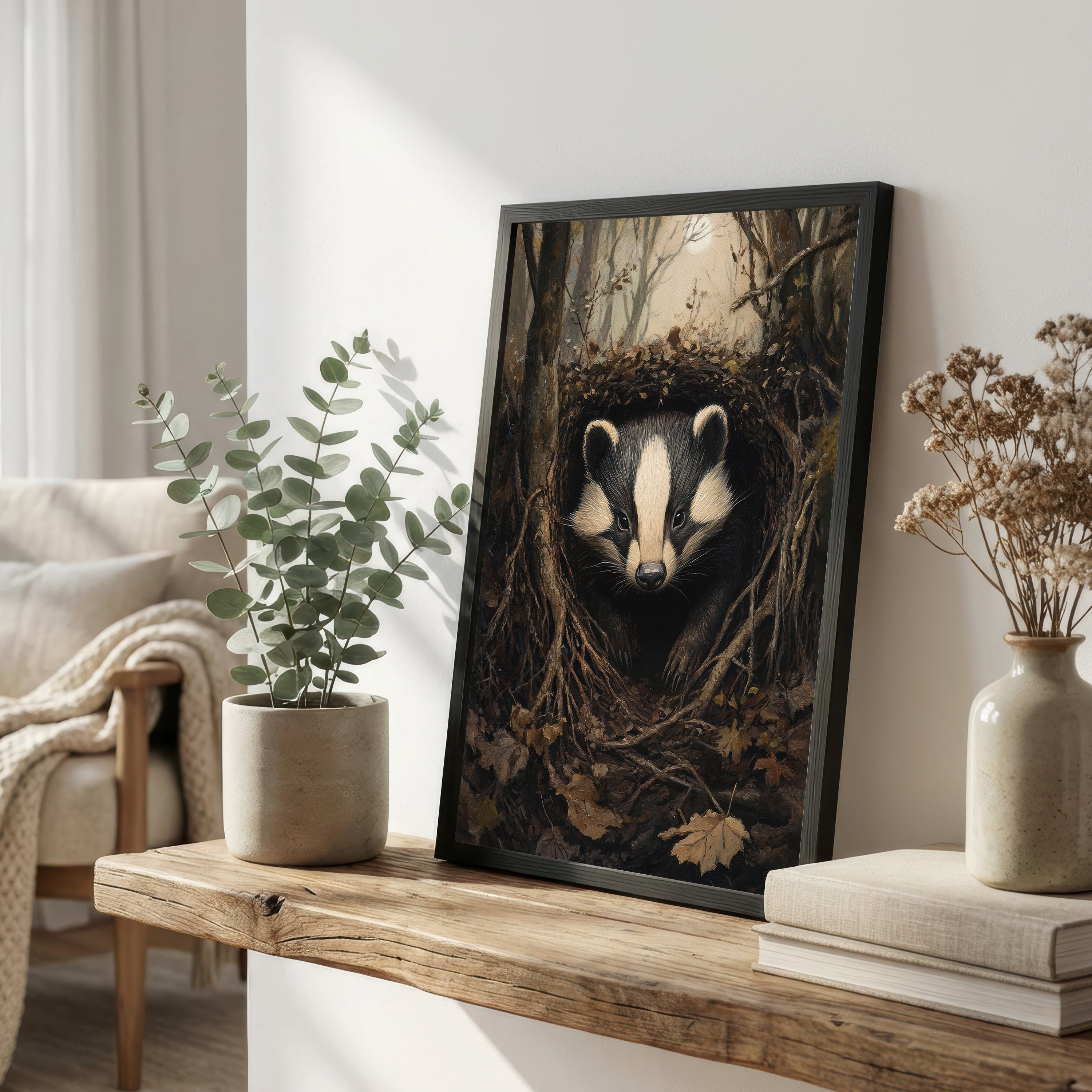 Woodland Badger Art Print