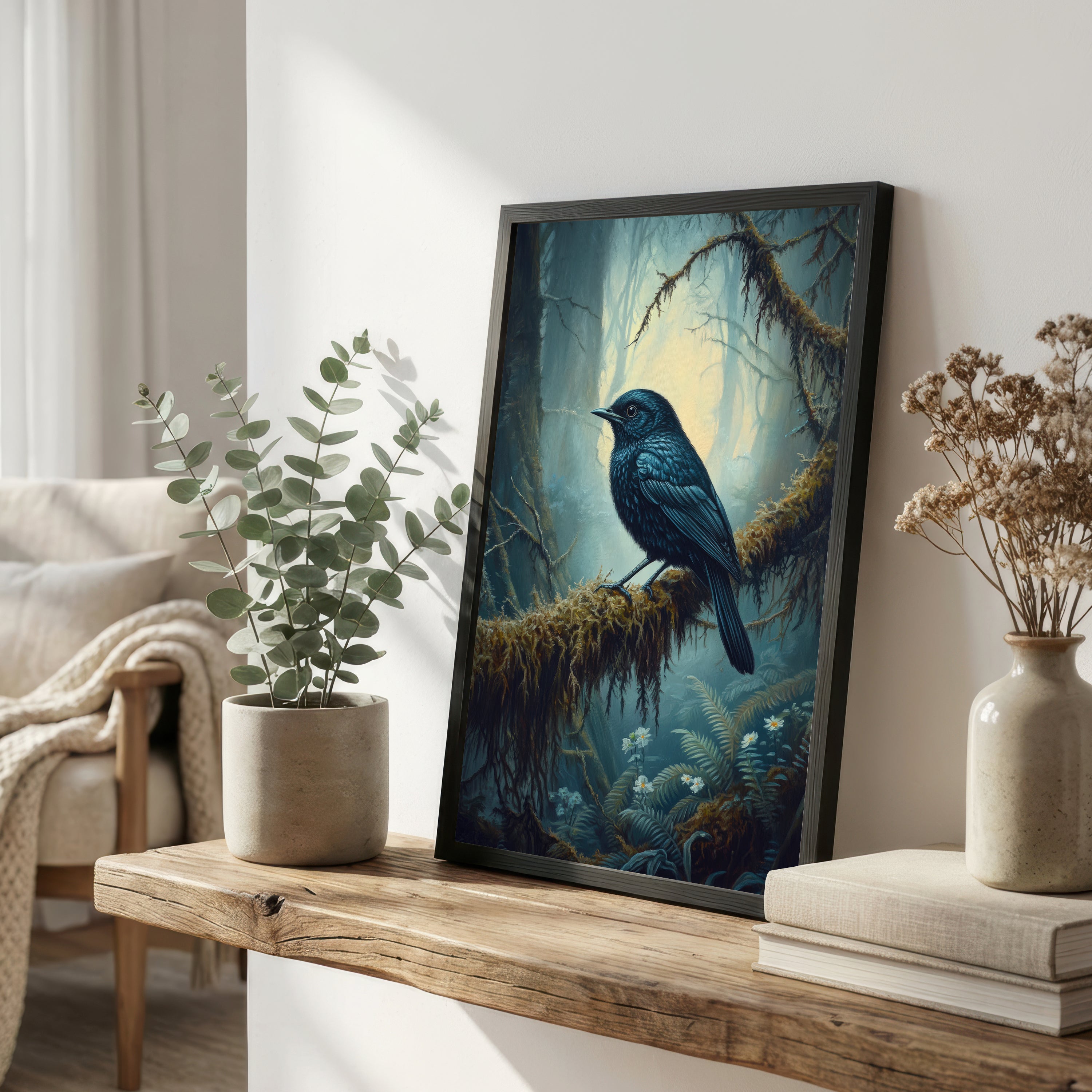 Raven Misty Forest Art Print
