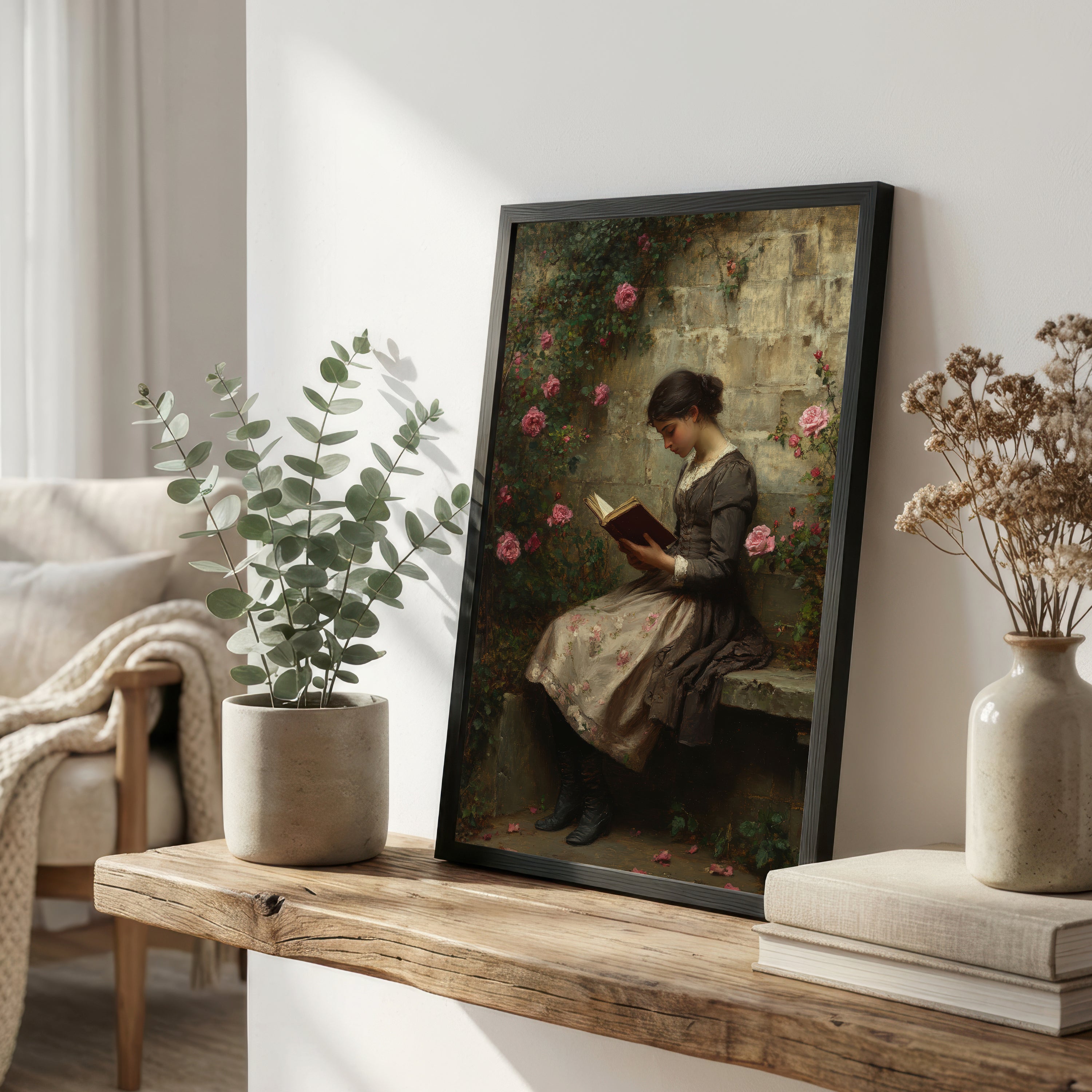 Victorian Woman Reading Rose Garden Art Print