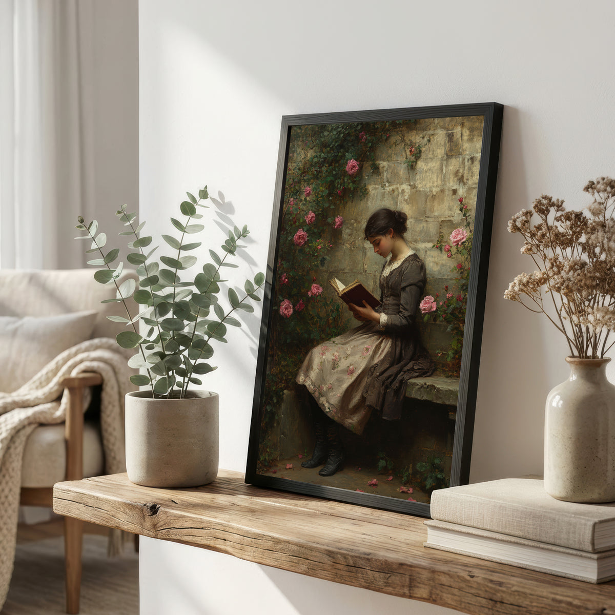 Victorian Woman Reading Rose Garden Art Print