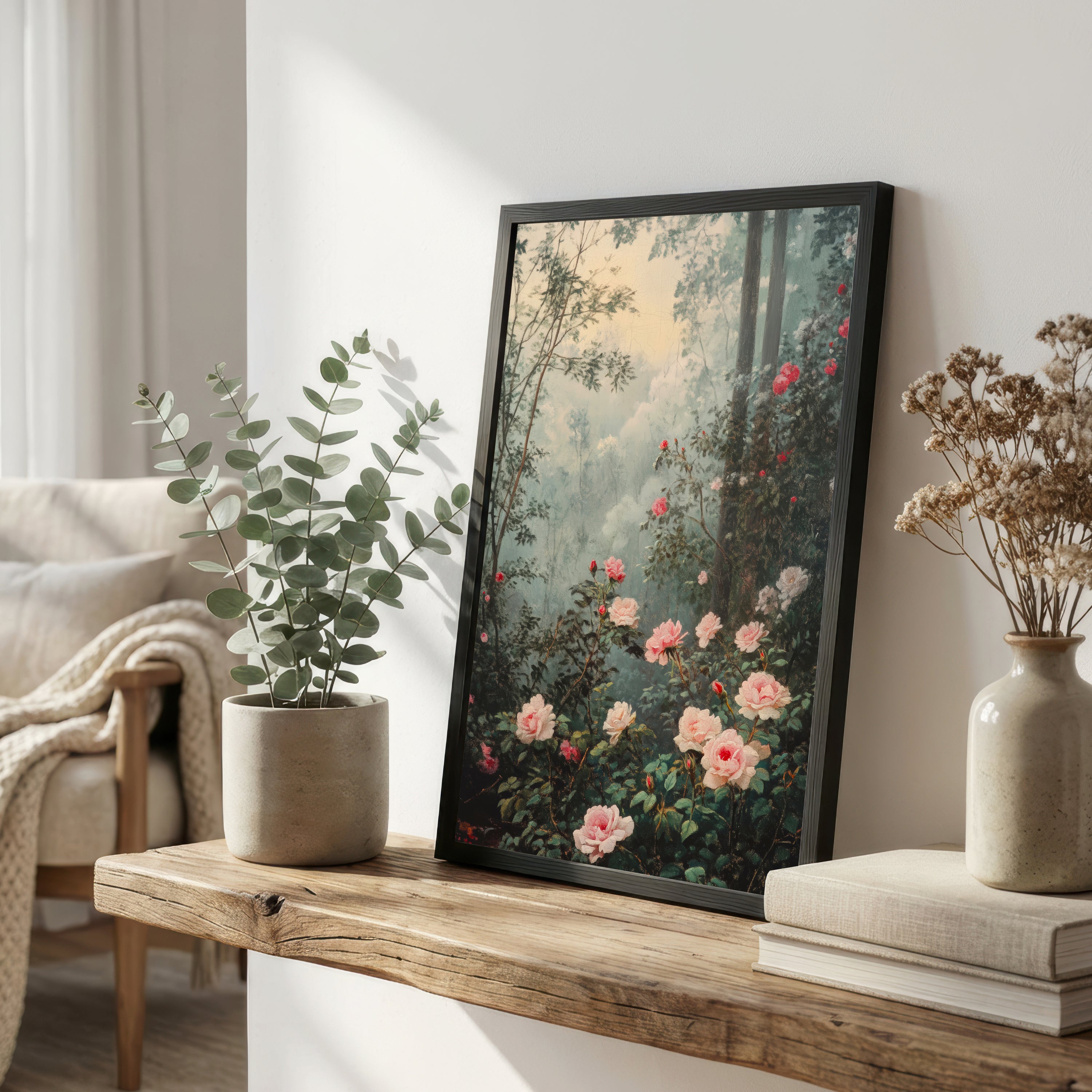 Romantic Woodland Roses Art Print